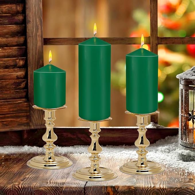 Pillar Candles 3 x 4, 6, and 8 inches, Large Handmade Candles Set of 3, Green Decorative Candles for Wedding, Home Decoration, Dinner, Church