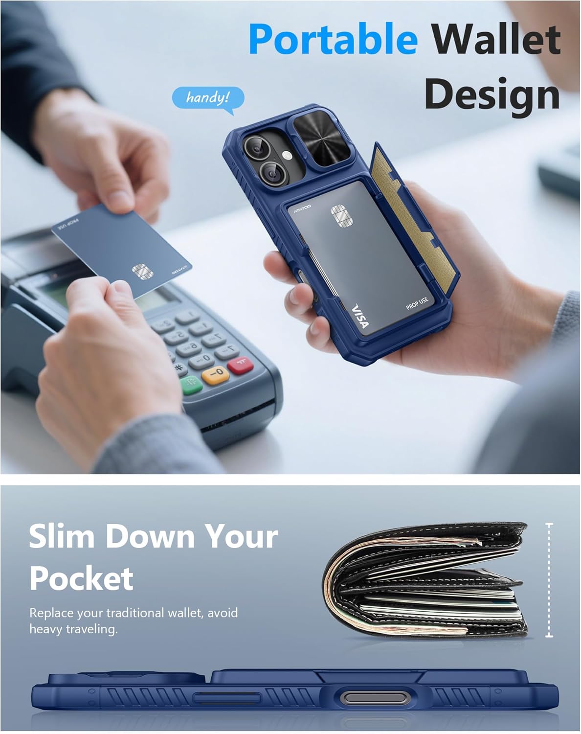 ATATOO 17 3-5 17 6.3" 2025, for iPhone Wallet Case, Built-in Card Holder (Store Cards) & Slide Camera Cover & RFID