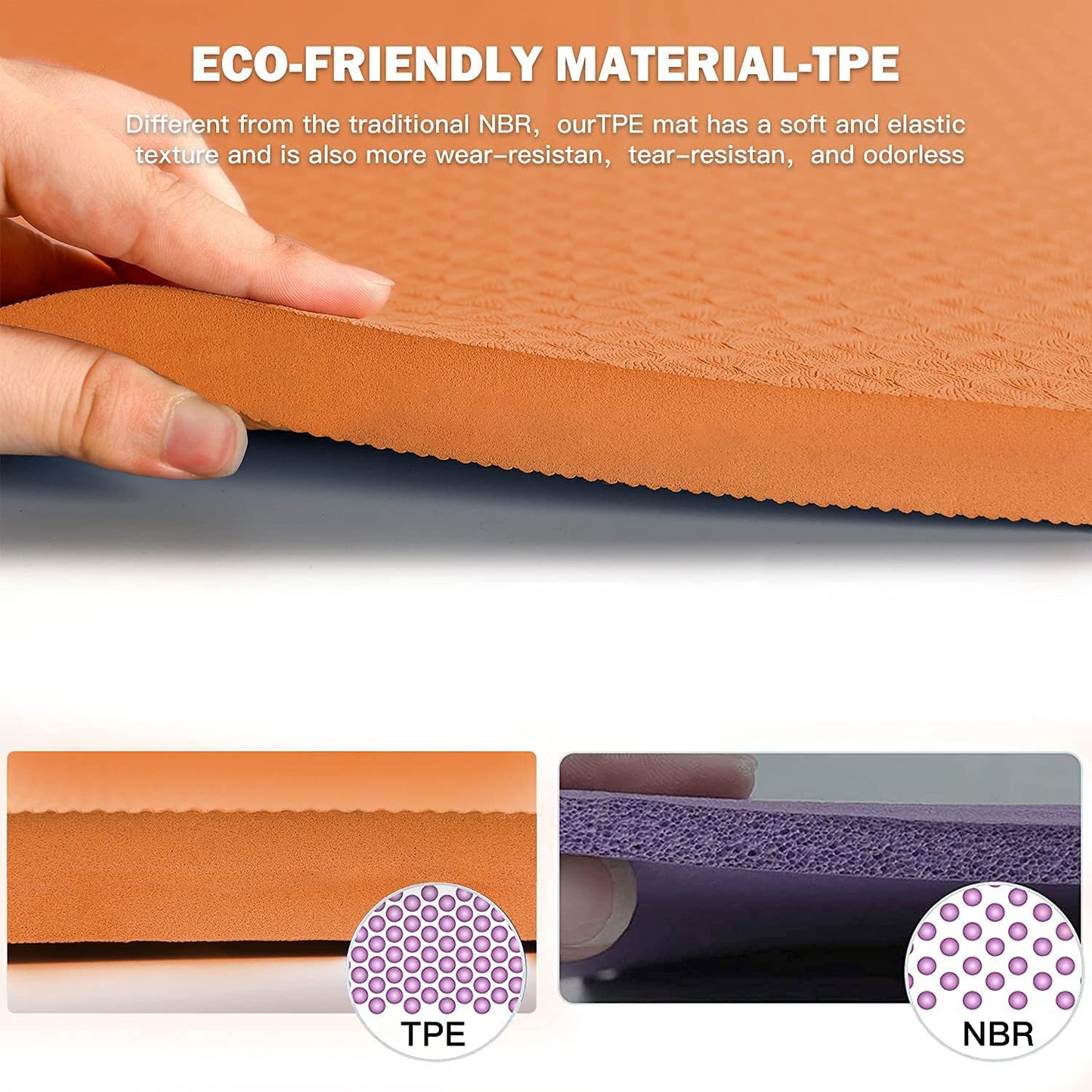Hatha Yoga 4/5 inch TPE Yoga Mat Fitness & Exercise Mats Large Size 72"L x 32"W Non-Slip Anti-Tear For Women Men (Orange)