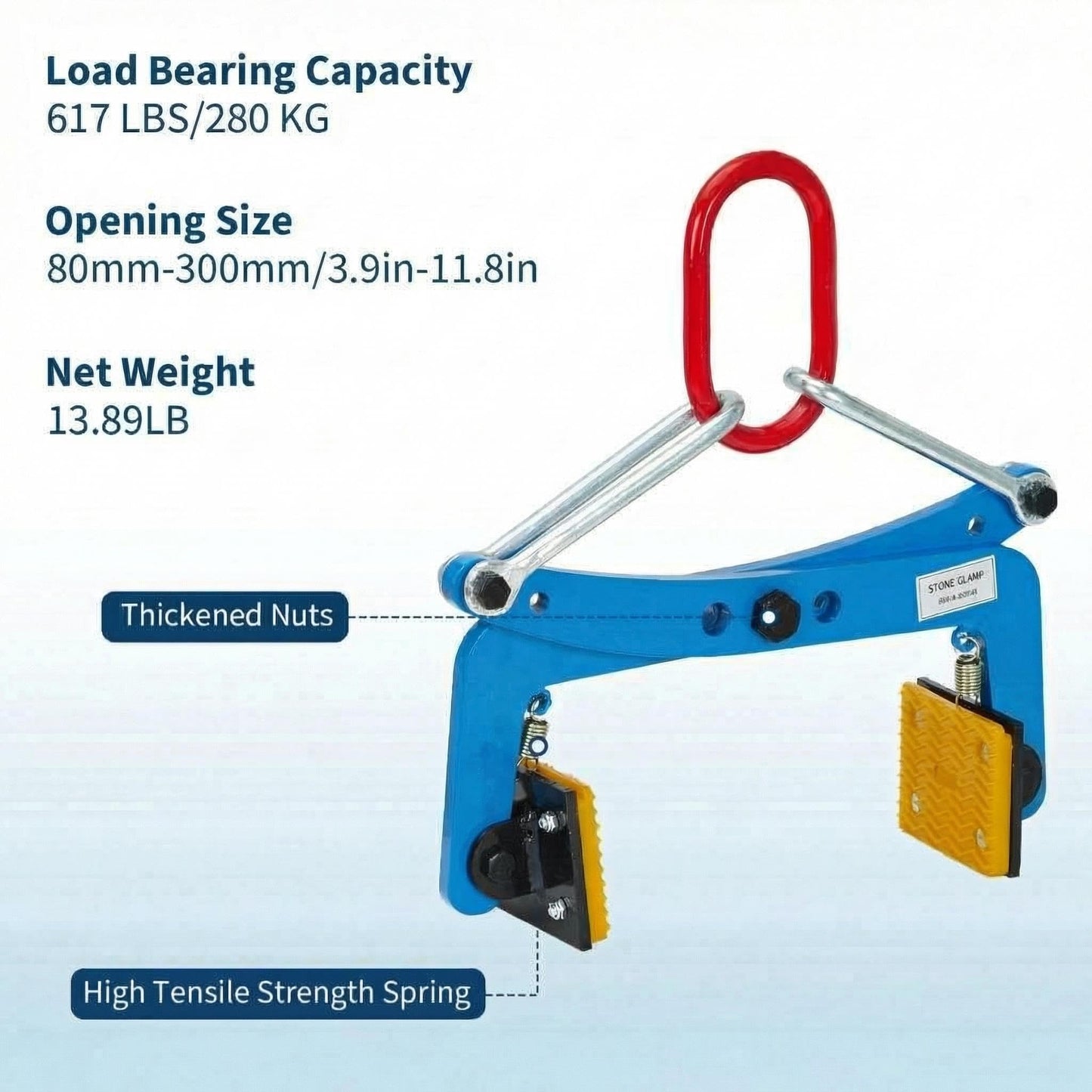 Stone Lifting Clamp 617LBS,Heavy Duty Granite Slab Lifter,8-30cm Adjustable Opening, Non-Slip Vertical Stone Clamp for Concrete Block Marble Slab Lifting Transportin