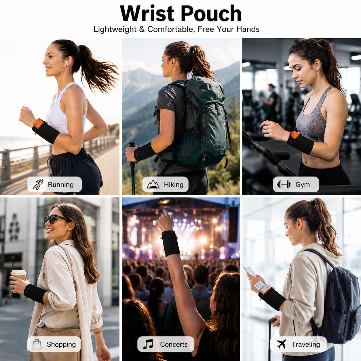 VZYUVY 6 Pack Wrist Wallet for Men Women, Wrist Pouch Bag for Jogging Wristband