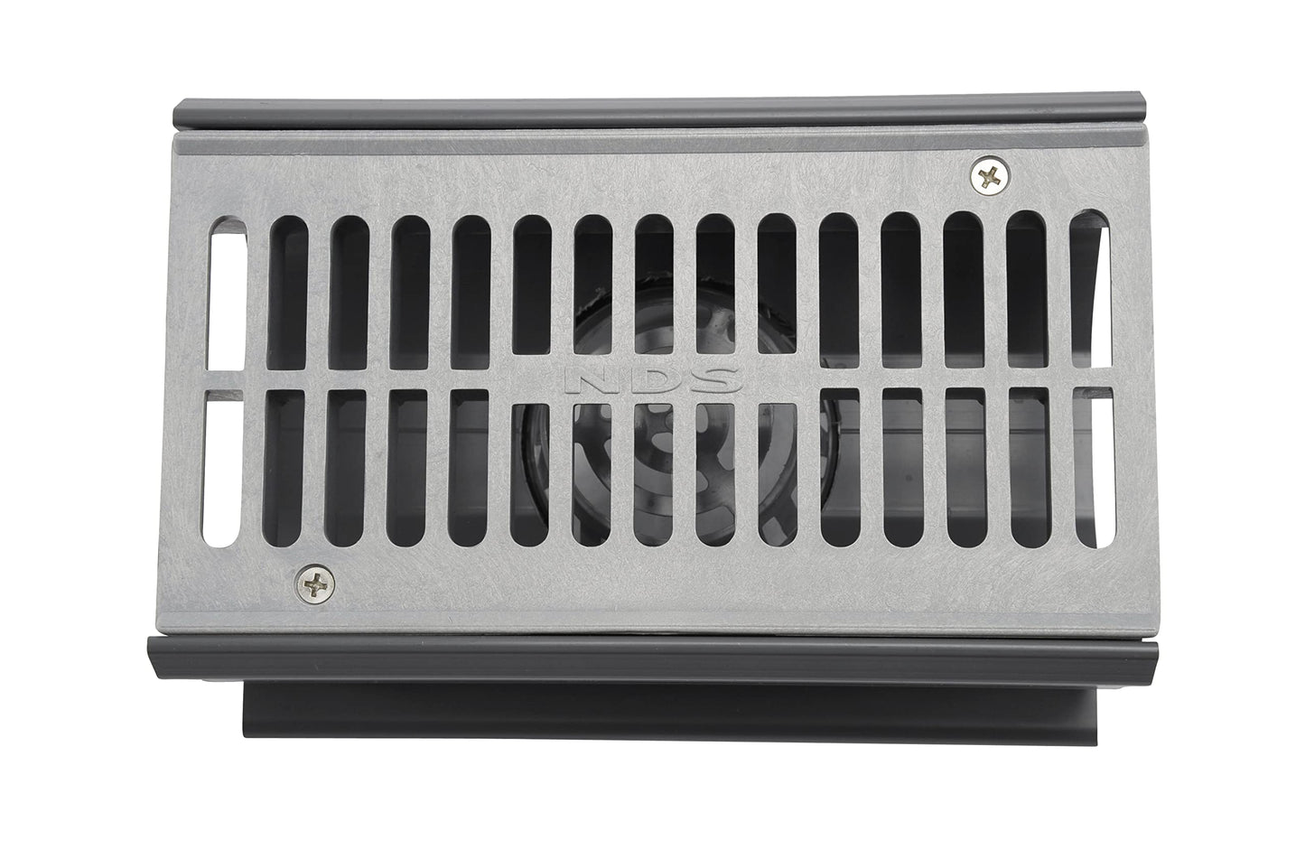 NDS 2351 Spee-D® Channel Drain Bottom Outlet Assembly, 4-3/4-Inch X 7-Inch, includes both Channel and Prefastened Plastic Grate, Gray