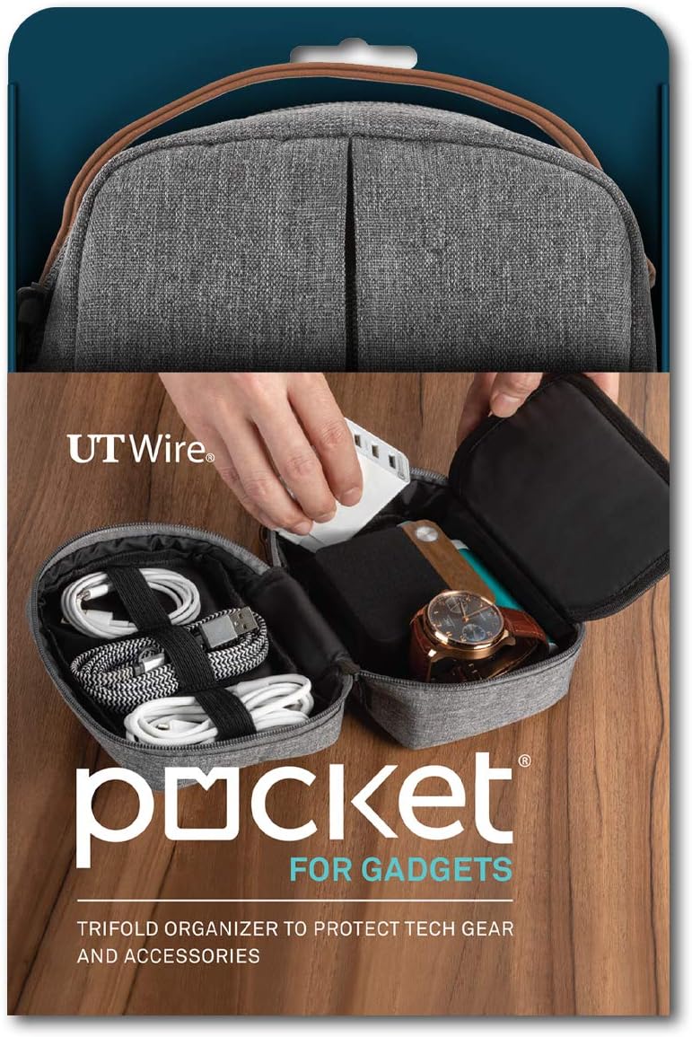 UT Wire Pocket for Gadgets Trifold Travel Case Organizer Pouch Padded for Electronics Accessories, Cables, Tech Gear