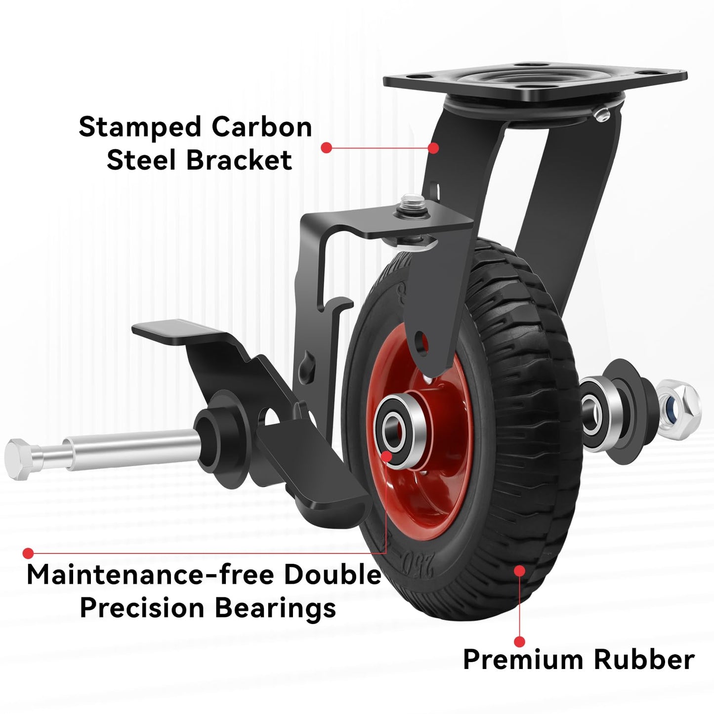 Nefish 8 Inch Heavy Duty Outdoor Casters 2200 LBS, Durable Large Casters Wheels Set of 4, Industrial Grade Rubber Castors with Knobby Tread for Trolley, Industrial and Chicken Coop (2 Brake & 2 Rigid)
