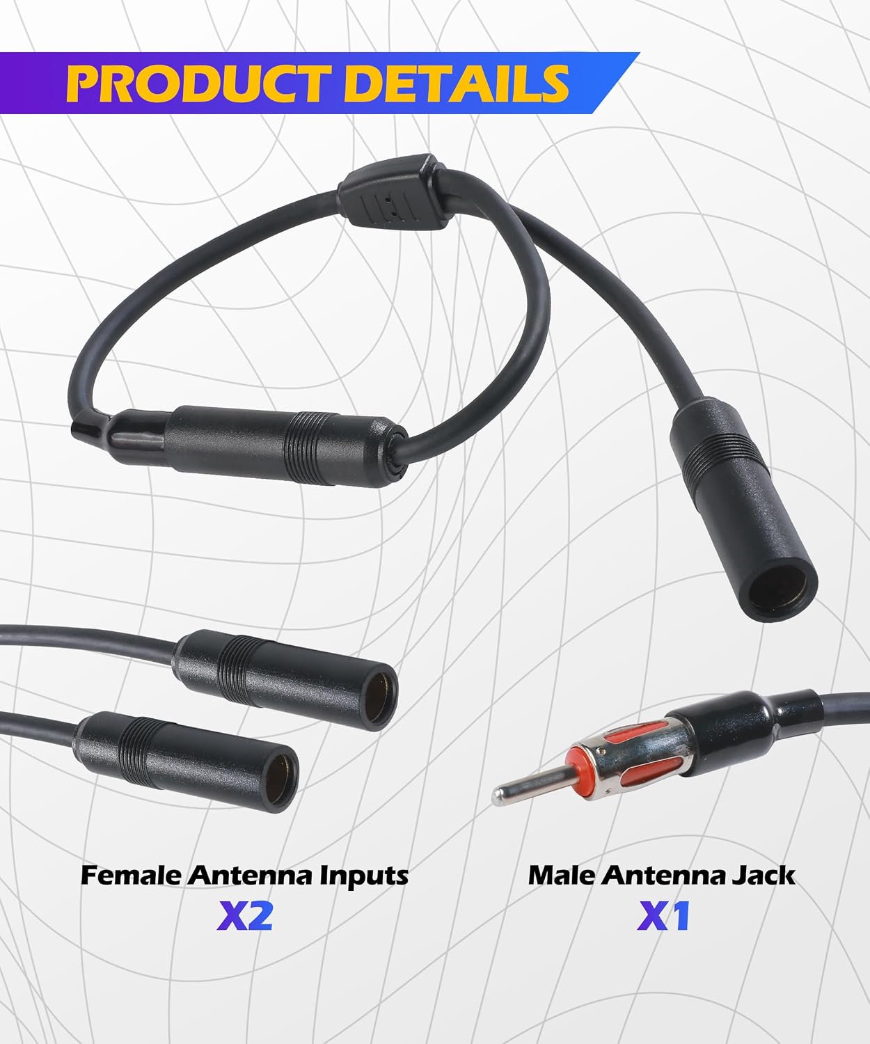 SCUARI 1 2 Car Antenna Adapter,Antenna Adapter for Car Stereo,Car Accessories Male to Female Y Antenna Cable,Radio
