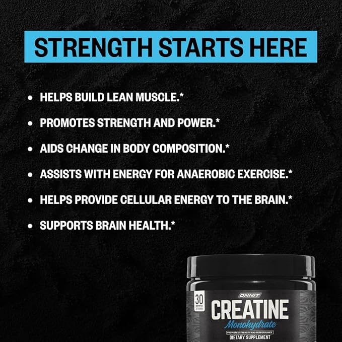 ONNIT Creatine Monohydrate Powder – 5g Premium Creatine for Muscle Strength, Power & Lean Mass, Supports Brain Health & Cellular Energy, Unflavored, 30 Servings, 5.29 oz