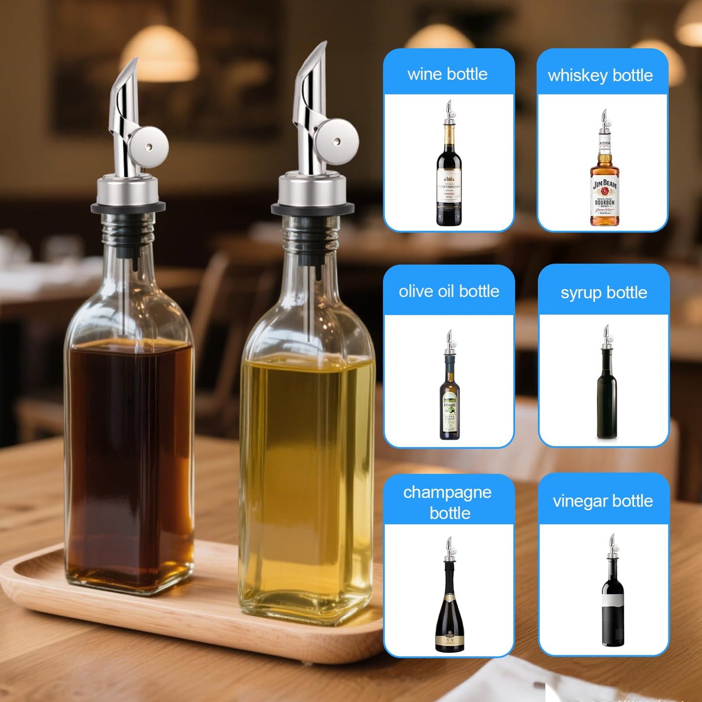 Hjldaeu 12PCS Weighted Liquor Pour Spout, Stainless Steel Liquor Bottle Pourers, Auto Flip Olive Oil Spout Bottle Pourers for Wine Syrup Vinegar Home Bar Accessories