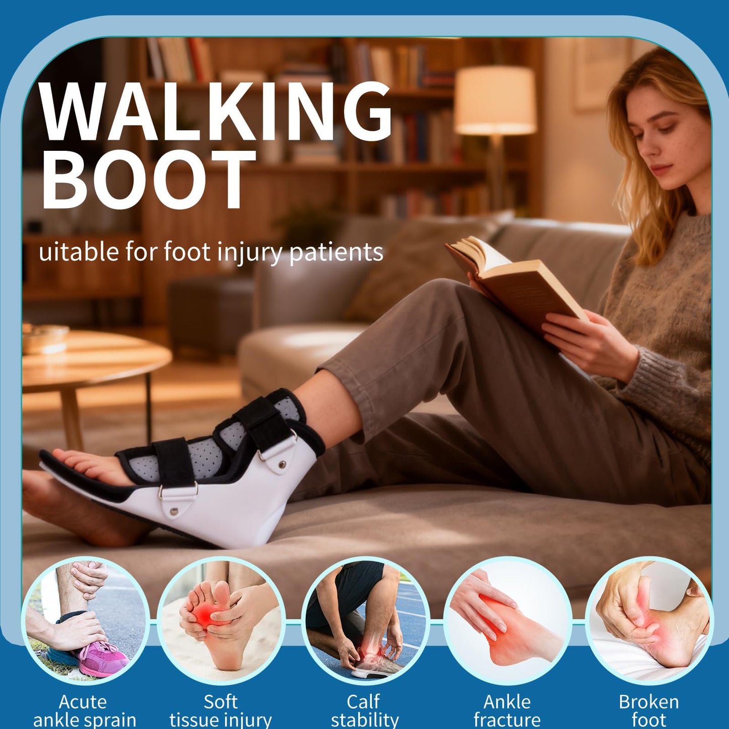 KUAZIDAR Post Op Shoe Foot Brace - Air Walker Boot, Orthopedic Surgical Cast Shoe for Broken Toes, Injured Foot Protection, Stress Fracture Recovery Medical Boot (Right, Suit for 9.84"-10.43")