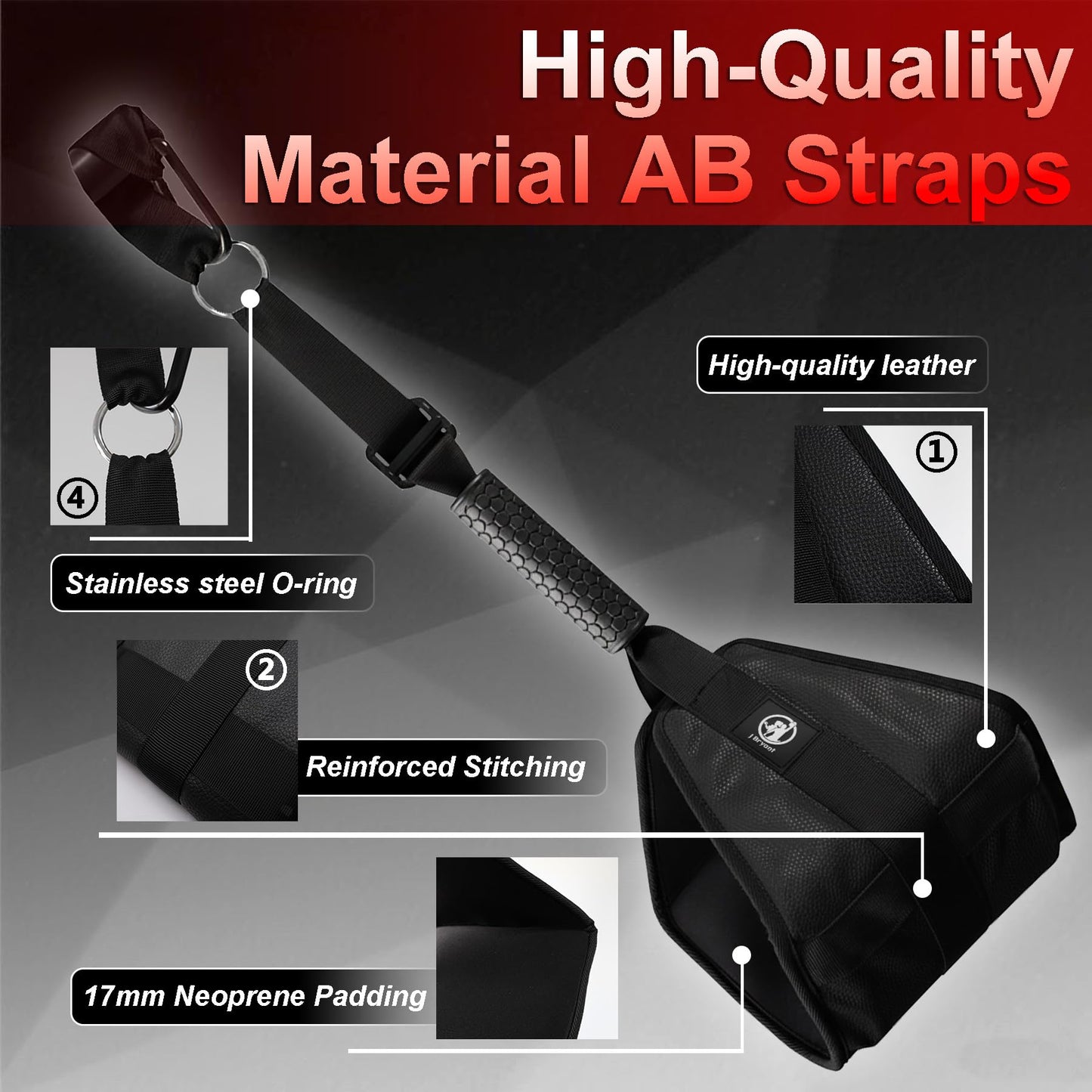 Ab Straps for Pull Up Bar, Heavy-Duty 350LB Core & Abs Trainer, Extra Wide 7.8” Leather Padded Arm Supports, Adjustable Length, Cable Machine Compatible (Black)