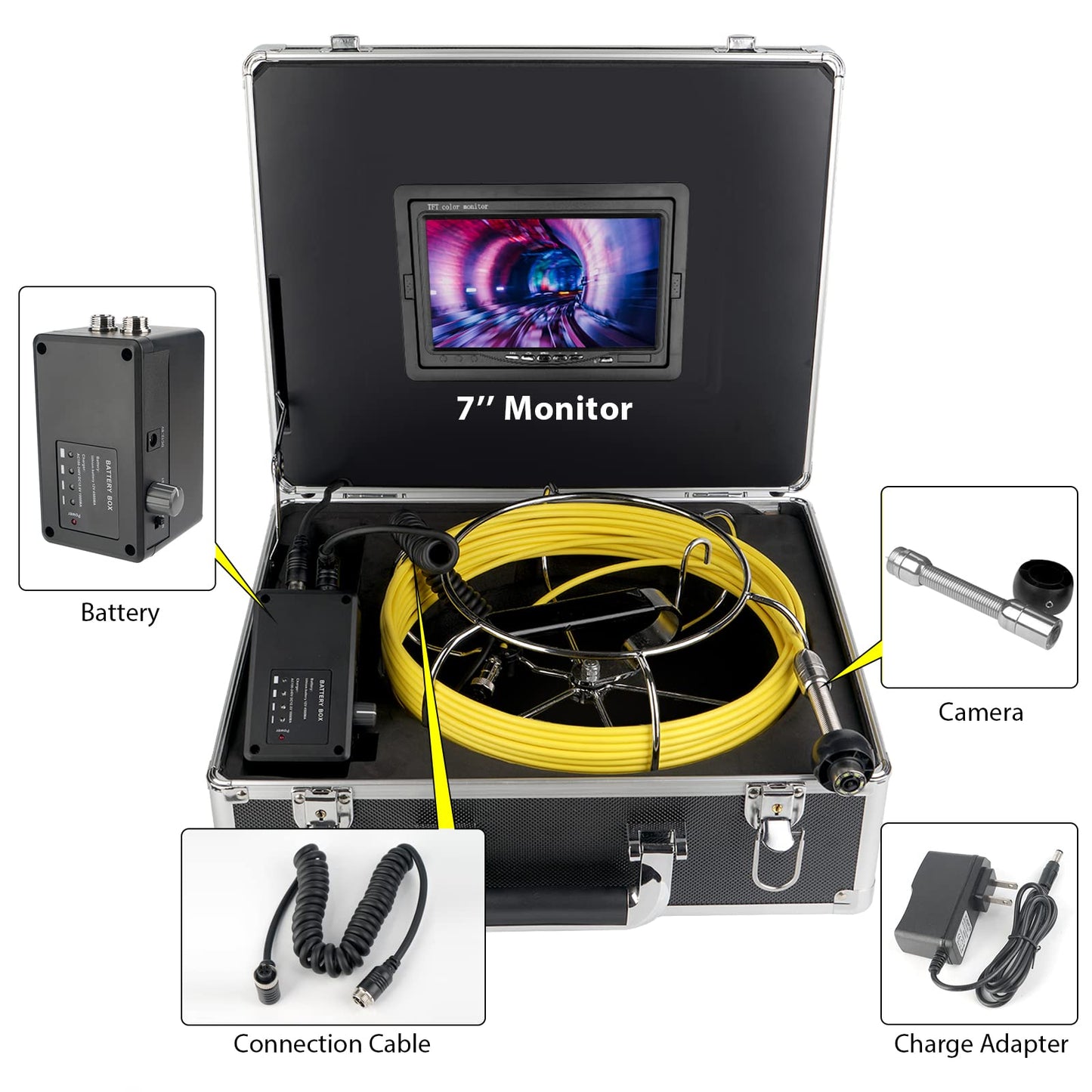 7 Inches Monitor 100ft/30m with Distance Mark Plumbing Snake Pipe Inspection Video Camera,DVR Recorder Waterproof IP68 Drain Sewer Pipeline Industrial Endoscope System…