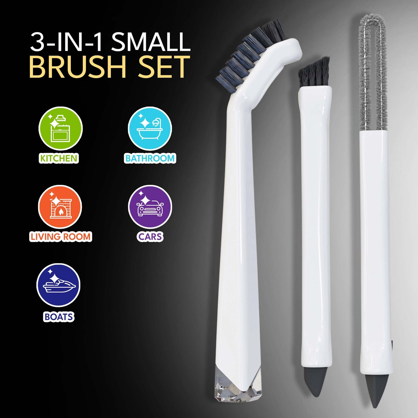 Small Cleaning Brush Set 3pcs—Crevice Brushes for Cleaning—Scrub Brushes Set with Silicone Tipped Scrub Brush—Stiff Handle Miniature Cleaning Brush for Kitchen Uensils, Tight Spaces, Tub, Shower