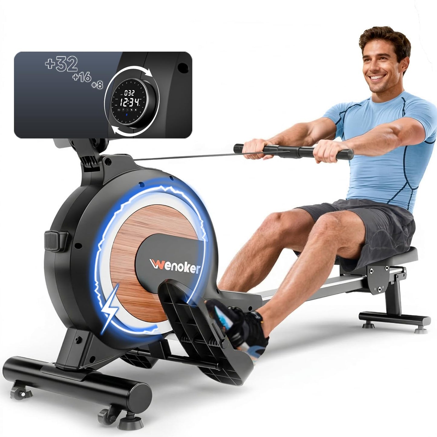 WENOKER Rowing Machine, Magnetic Rowing Machine for Home, Upgraded 32-Levels Quiet Resistance with Smart Electronic Knob, 350 LBS Weight Capacity, Compact Rower Machine Easy Assembly, App Supported