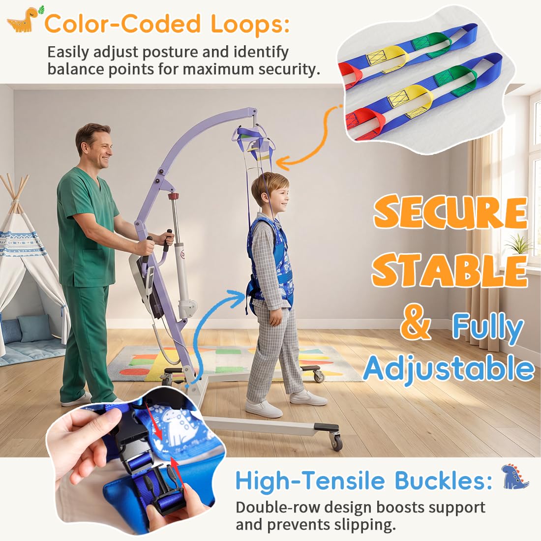 EZ ASSISTIVE Patient Lift Sling for Child Walking Training, Breathable 3D Mesh Medical Transfer Sling with Adjustable Buckles & Leg Pads, Patient Lift Aid for Home Use, 330lbs