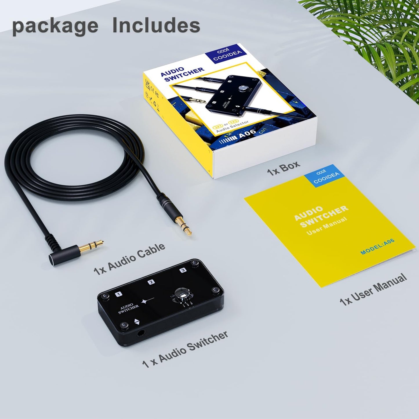 cooidea 3.5mm 1 3 3 1 3.5mm 3 Stereo Audio Switcher Support in Out or in Out with Audio Cable, Ports AUX Audio Speaker