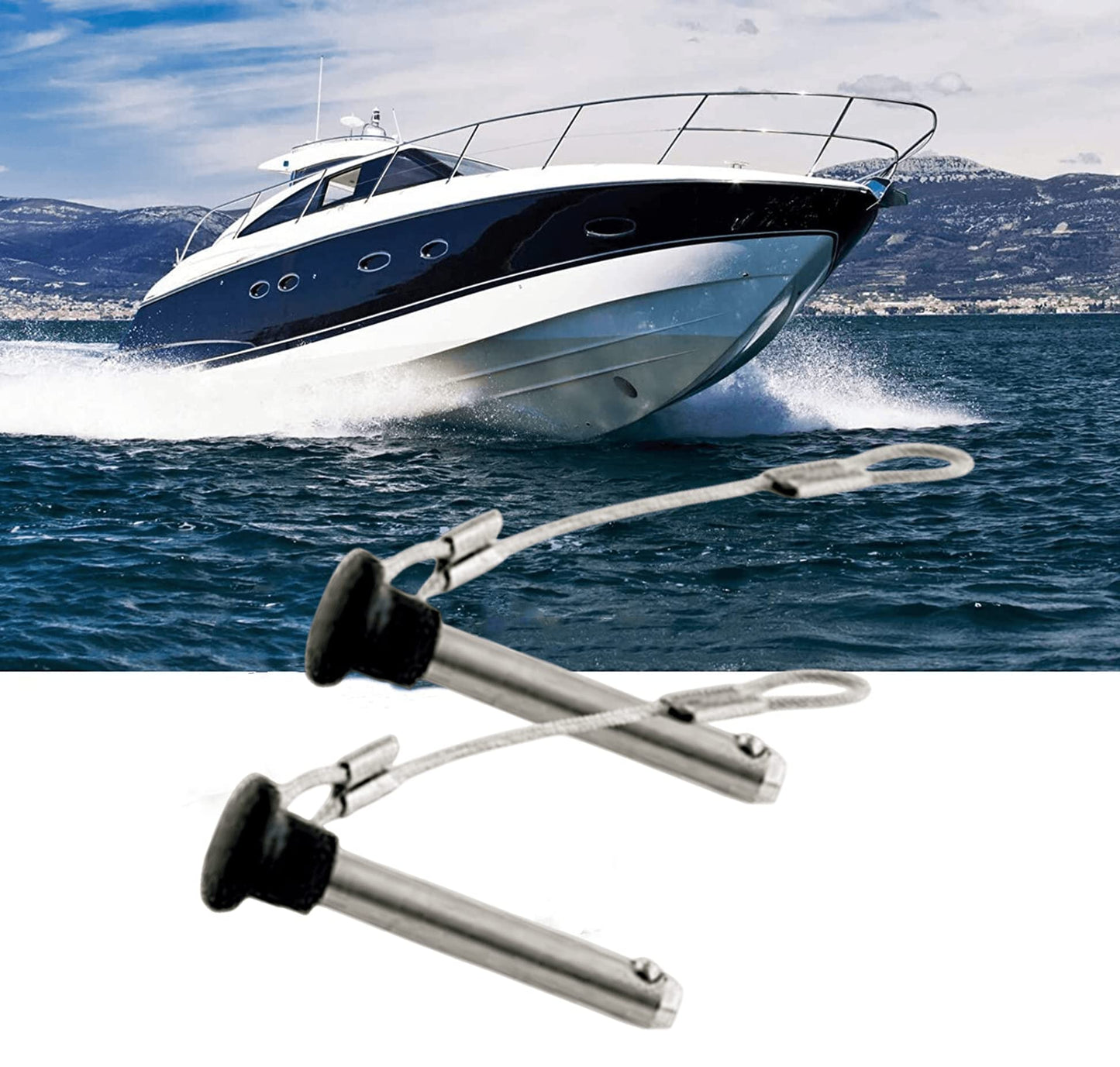 4Pcs Diameter 3/16" Stainless Steel Black Nylon Head Pin With Lanyard - Marine Bimini Top Pull Pins for Swivel Ball Deck Hinge Quick Release (4)