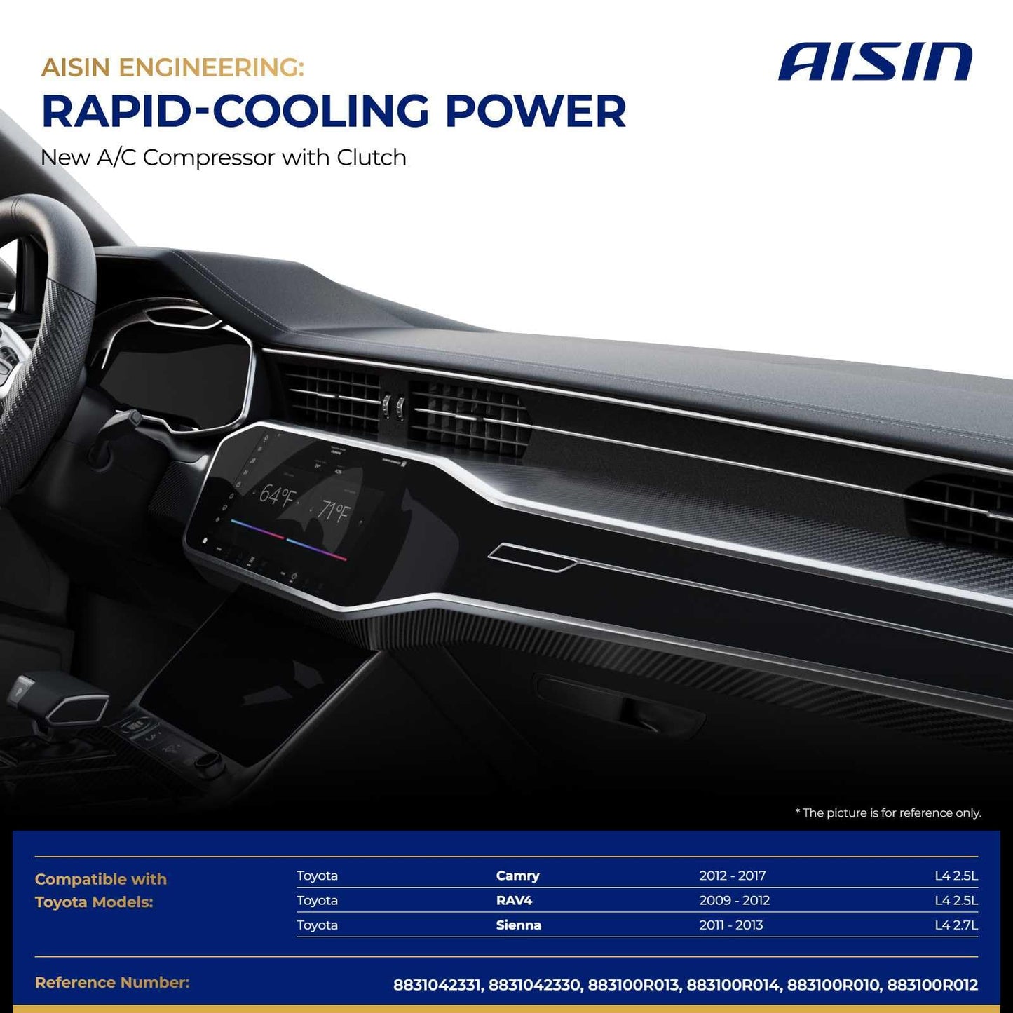 AISIN AFTERMARKET ACCT-00714 Air Conditioner AC Compressor - Compatible with Toyota RAV4 2009-2012 2.5L, Camry 2012-2017 2.5L, Sienna 2011-2013 2.7L - with 6-Pulley Groove, with Clutch