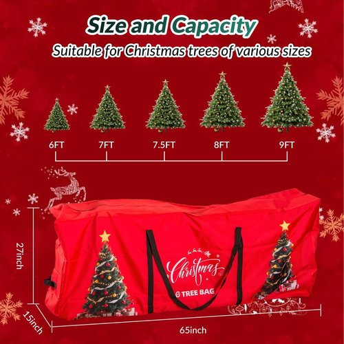Christmas Tree Storage Bag - 9 Ft Waterproof Container with Durable Handles & Zipper | Heavy-Duty Oxford, Red