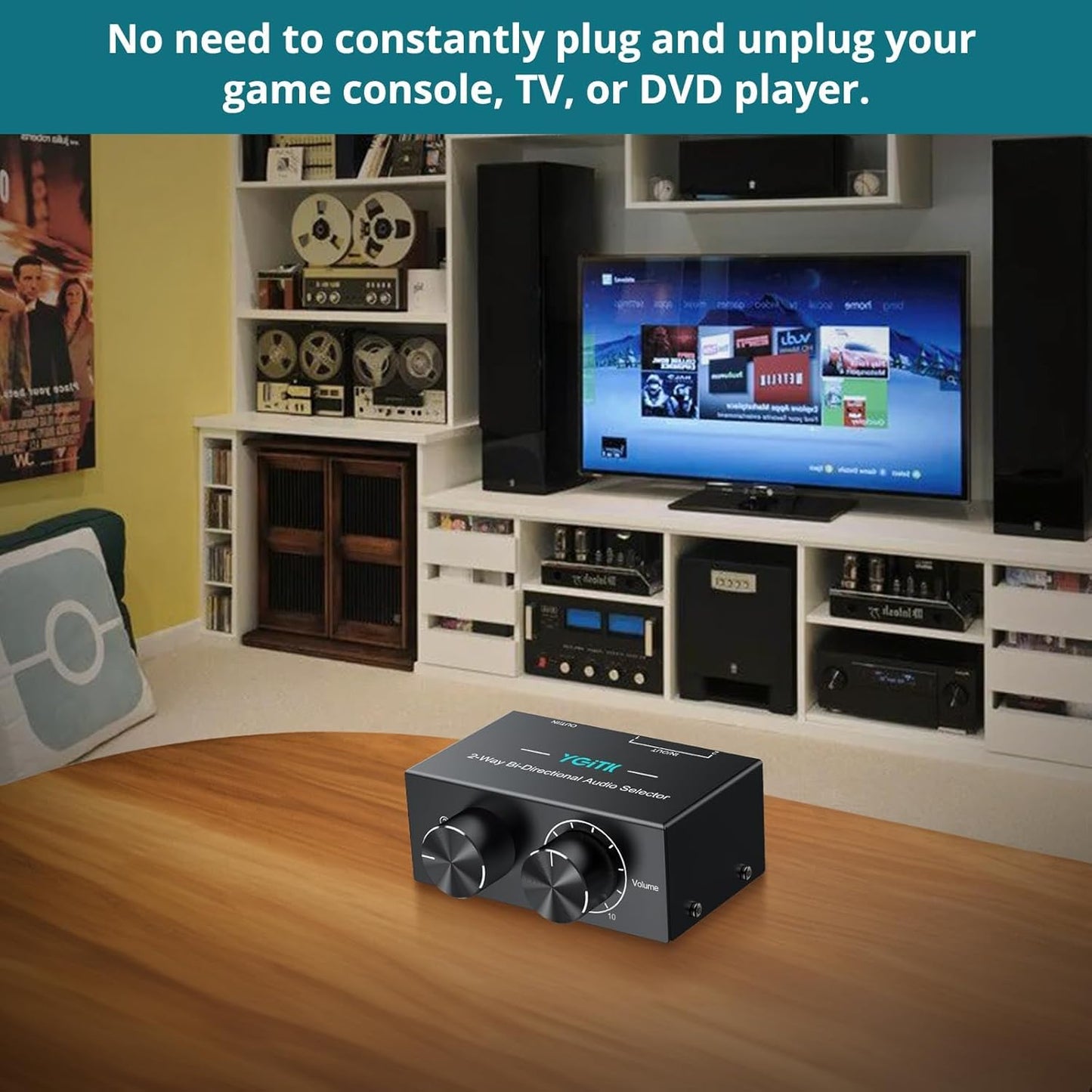 YGiTK 2-Way 2-in-1-Out/ 1-in-2-Out 3.5mm Stereo Audio Switcher Bi-Directional Aux & RCA L/R Audio Switch Selector Box