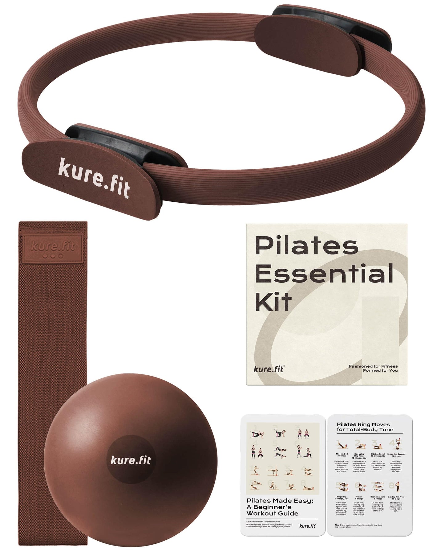 kure.fit Pilates Kit for Women – Home Pilates Equipment Set with Ring, Ball & Resistance Bands | Pilates Starter Kit with Accessories in Gift Box