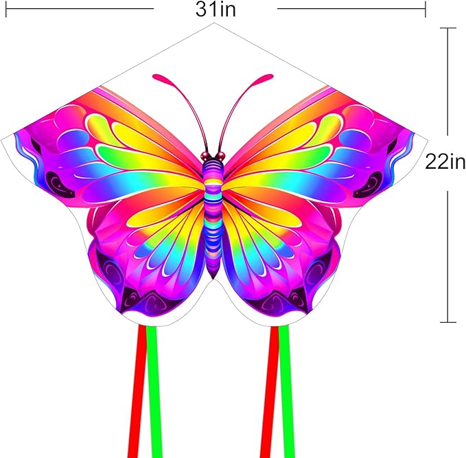 HENGDA KITE 2 Pack Butterfly Kite,for Kids and Adults,Easy to Fly,Excellent Fabric and Structure Design,The Pictures are Beautiful in high Definition,Suitable for Beginners(31x22)