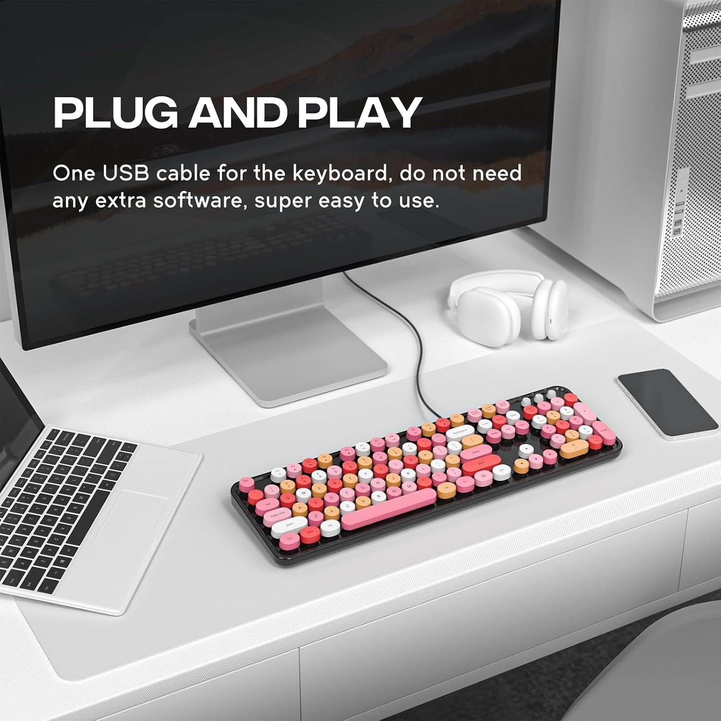 Dilter 104 7 8 10, Wired Keyboard, Keys Full-Sized Typewriter Keyboards, USB Plug and Play Office Keyboard with Number