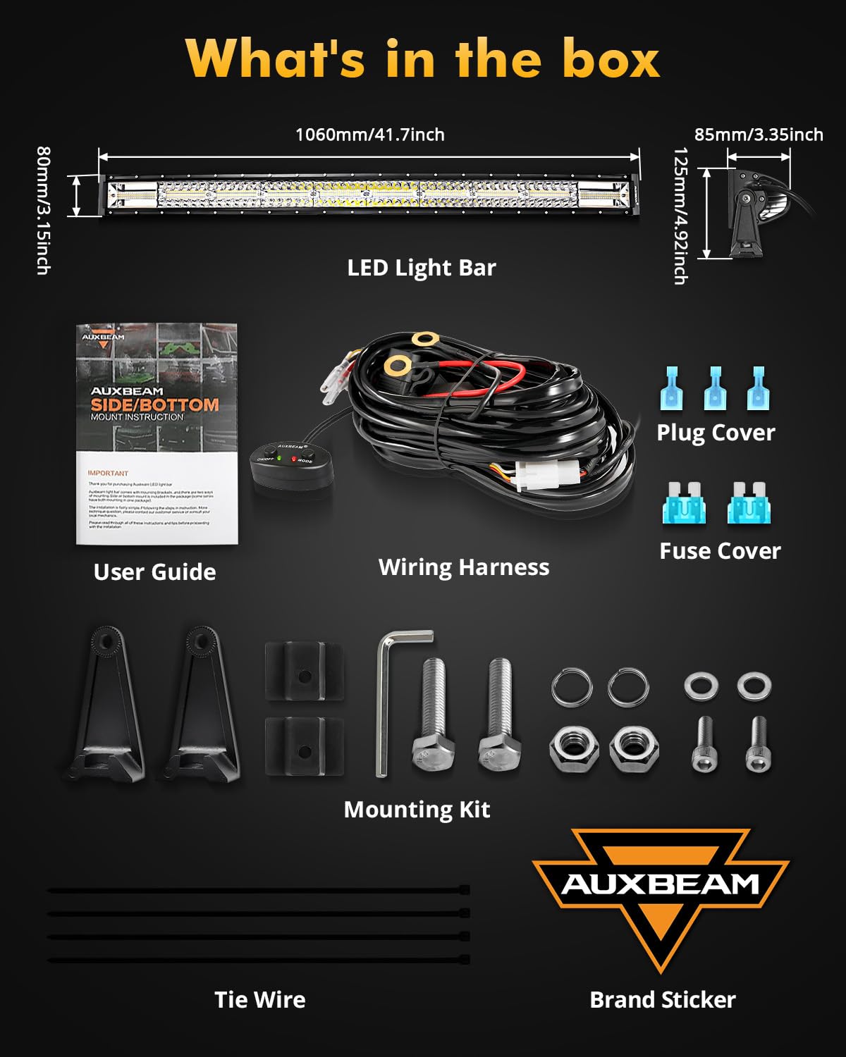 Auxbeam 6 Modes Amber White Series, 42 Inch 240W Curved LED Light Bar, Strobe Warning Flashing Dual Color Fog Light, Spot Flood Combo Off-Road Auxiliary Lighting, for Pickup Truck 4WD Jeep