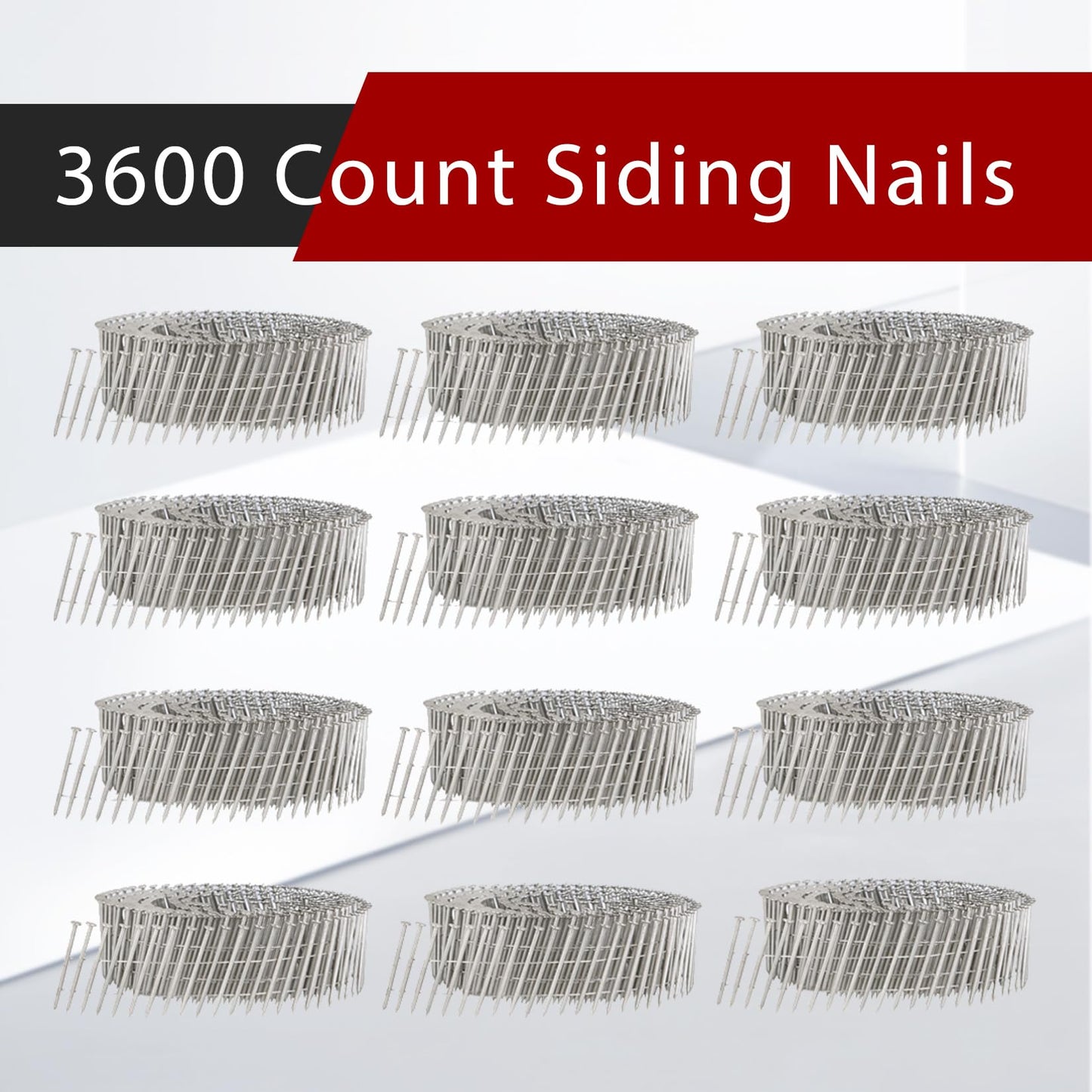 findmall 3600 Count 2-Inch x .090-Inch Ring Shank 304 Stainless Steel Siding Nails 15-Degree Collated Wire Coil for Wood Siding or Fencing Applications