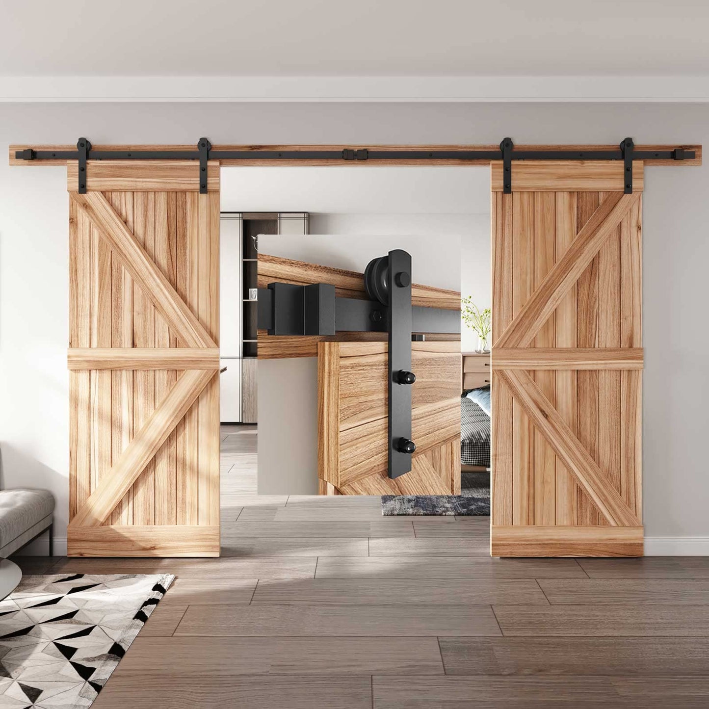 EaseLife 12 FT Double Door Sliding Barn Door Hardware Track Kit,Straight Pulley,Heavy Duty,Slide Smoothly Quietly,Easy Install (12FT Track Kit for Double 36" Wide Door)