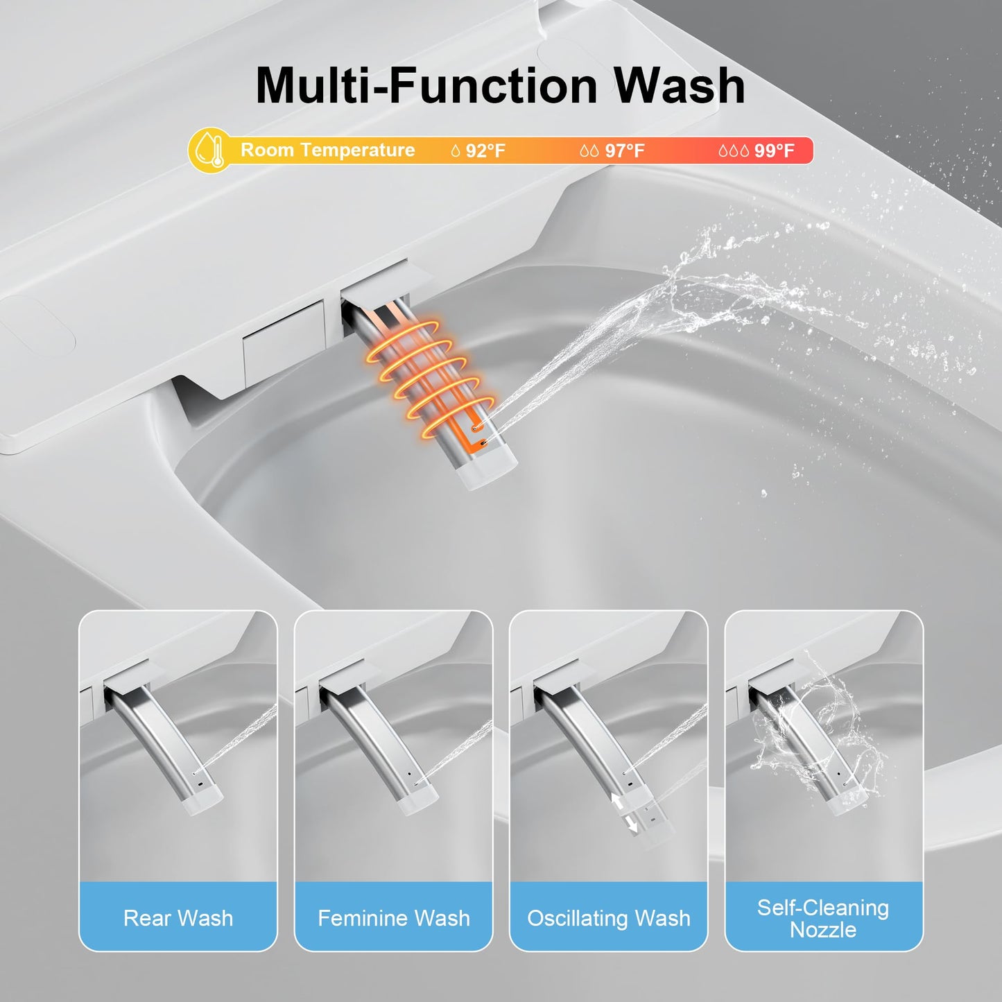 Smart Toilet with Bidet Built in, One Piece Bidet Toilet with Auto Dual Flush, Soft-Close Seat & Lid, Electric Tankless Toilet with Elongated Heated Seat, Foot Sensor, Warm Water & Dryer, LED Display