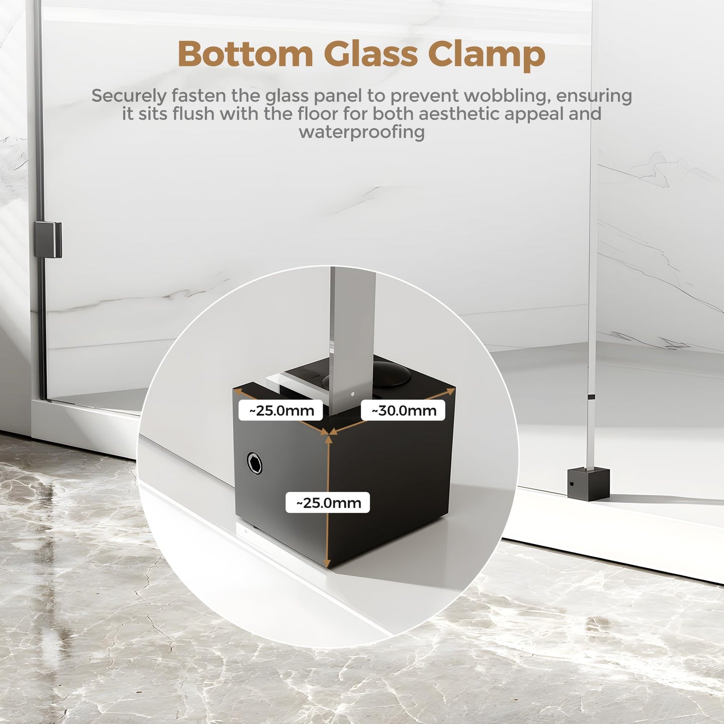 Shower Glass Panel Fixed Shower Screen, 36” W x 78” H 3/8” 10mm Single Frameless Shower Doors for Walk in Shower with Clear Tempered Glass Explosion-Proof Film for Bathroom, Matte Black Hardware