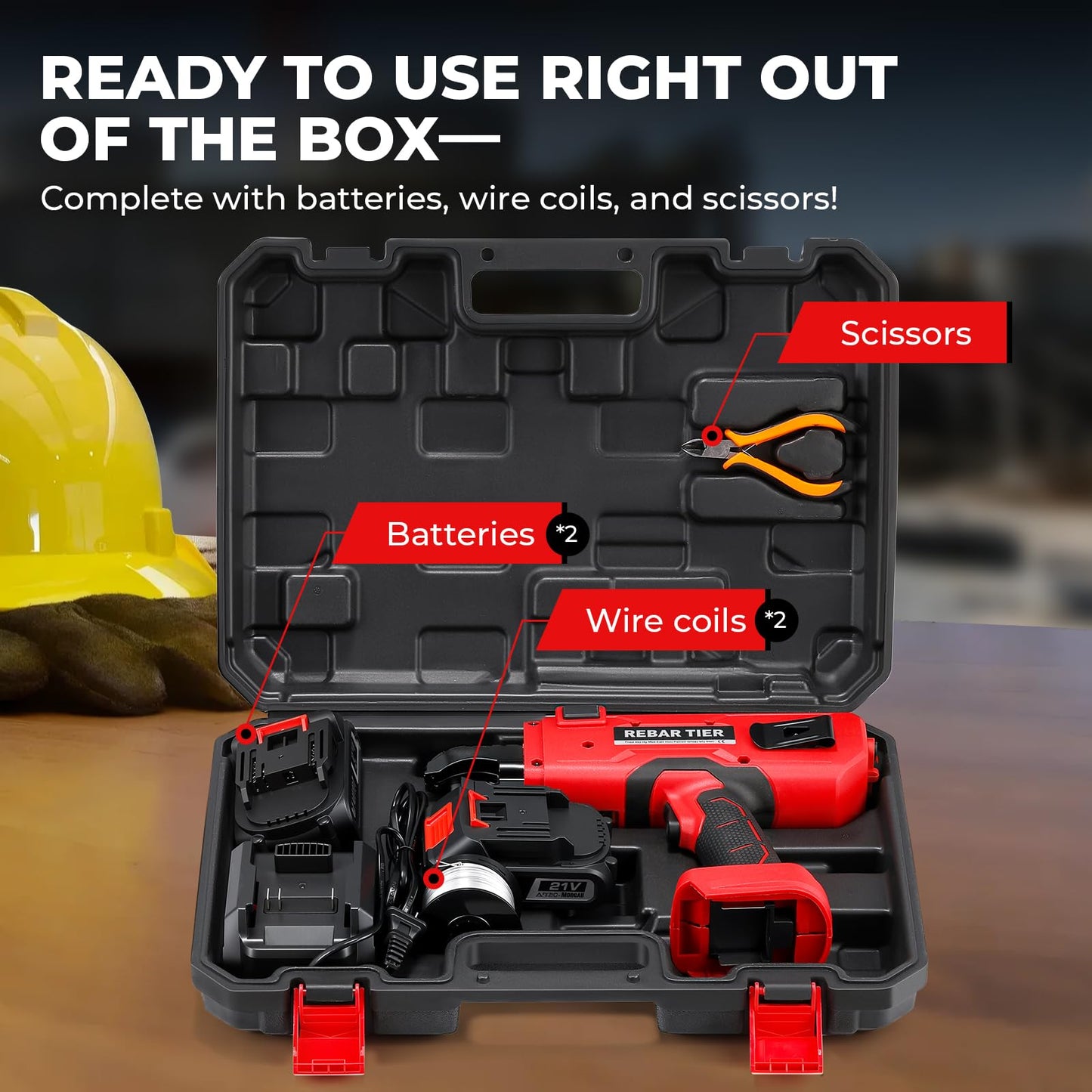 Rebar Tying Machine, Automatic Rebar Tie Gun, Electric Cordless Wire Twister Tool, Battery Powered 1-9 Tightness Adjustable for Φ 0.3" to 1.3" Rebars