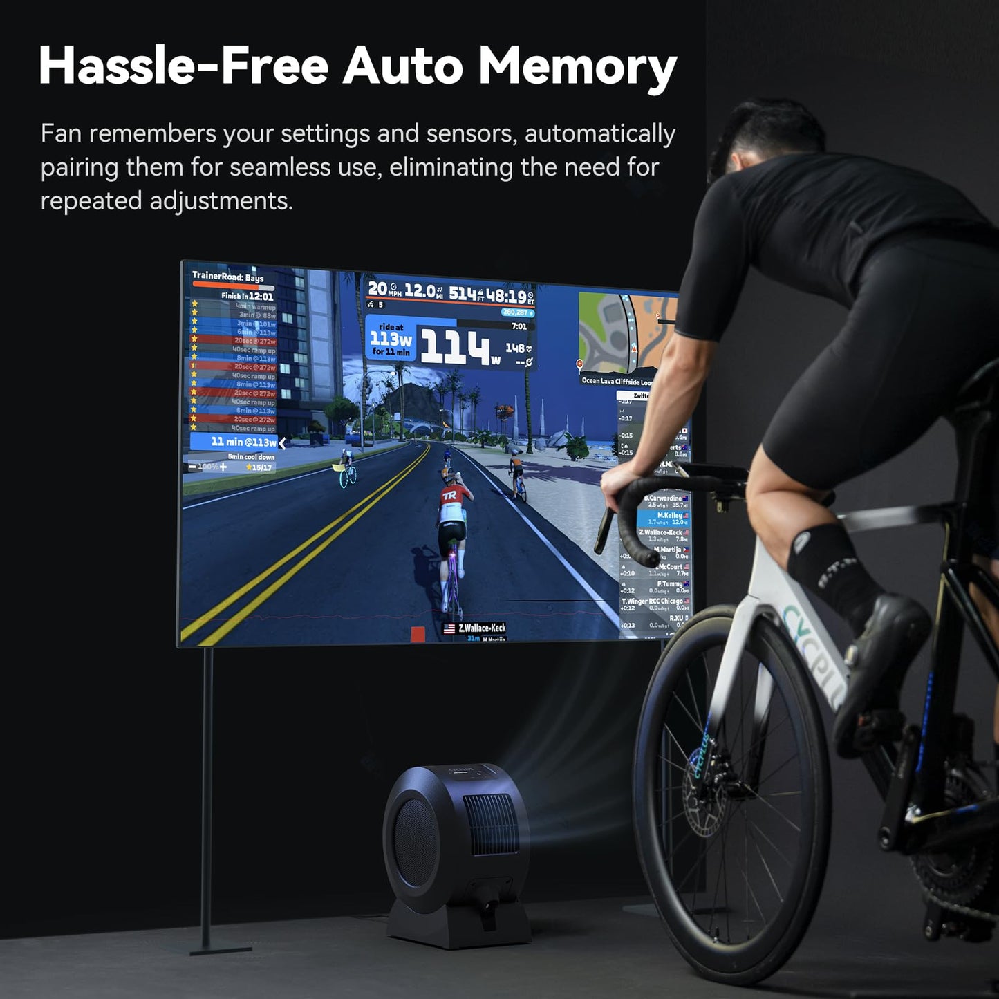CYCPLUS Smart Indoor Cycling Fan, BLDC Motor Drive, 5 Speed Modes with Remote and APP Control, Low-Noise ANT+ Fan for indoor Bike Trainers, Stationary/Spin Bikes, Cross Training(Groud Base)