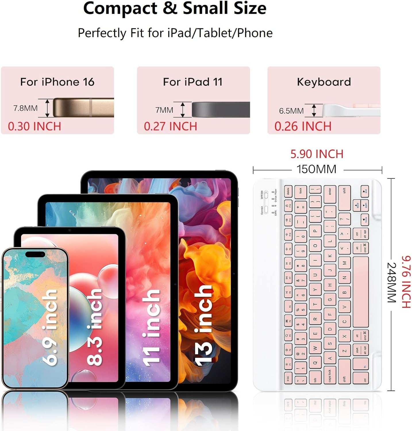 Emetok Wireless Keyboard for Tablet, iPad, iOS, Android, Windows, Rechargeable Mini Bluetooth Keyboard, Portable Size