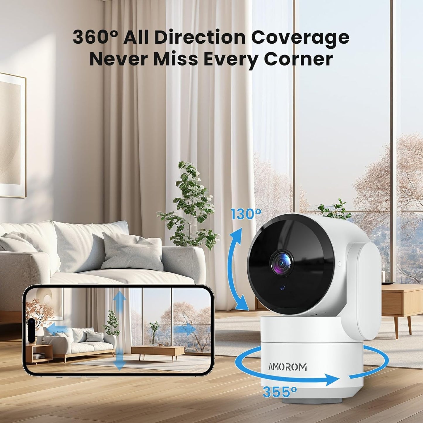 AMOROM 360, 1080p 2-Way 2.4GHz 2 Pack Indoor Camera for Home Security Pet Cameras with Pan&Tilt, Night Vision, Motion