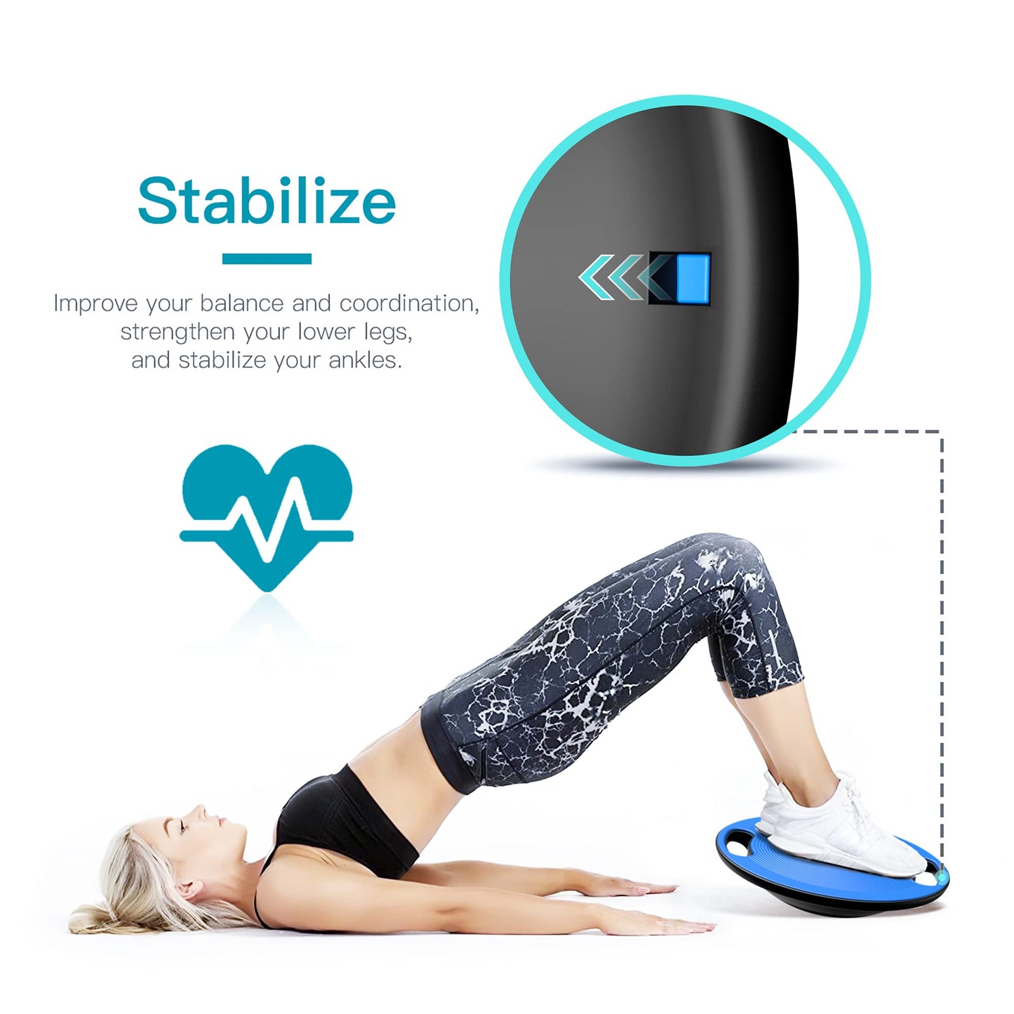 EVERYMILE Wobble Balance Board, Exercise Balance Stability Trainer Portable Balance Board with Handle for Workout Core Trainer Physical Therapy & Gym Diameter No-Skid Surface 15.7" Blue