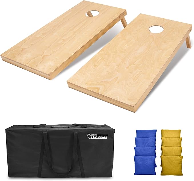 GoSports Regulation Size Wooden Cornhole Set with Natural Wood Finish - Includes Carrying Case