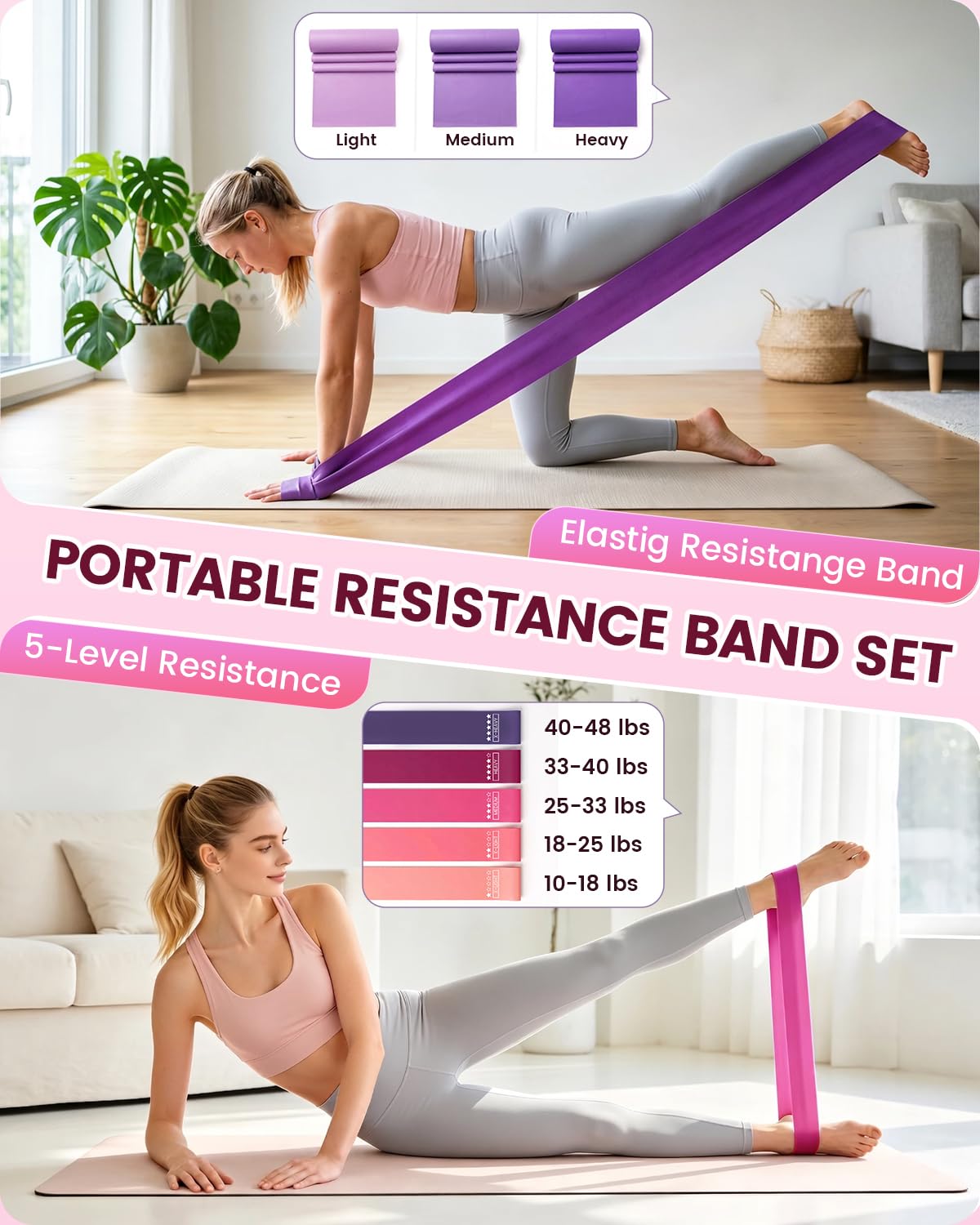 Pilates Kit 24PCS for Women, Pilates Equipment Ring Ball Set with Magic Circle,Resistance Bands Yoga Strap Wrist Ankle Weights Accessories for Beginner Home Fitness Gym Workout(Pink)