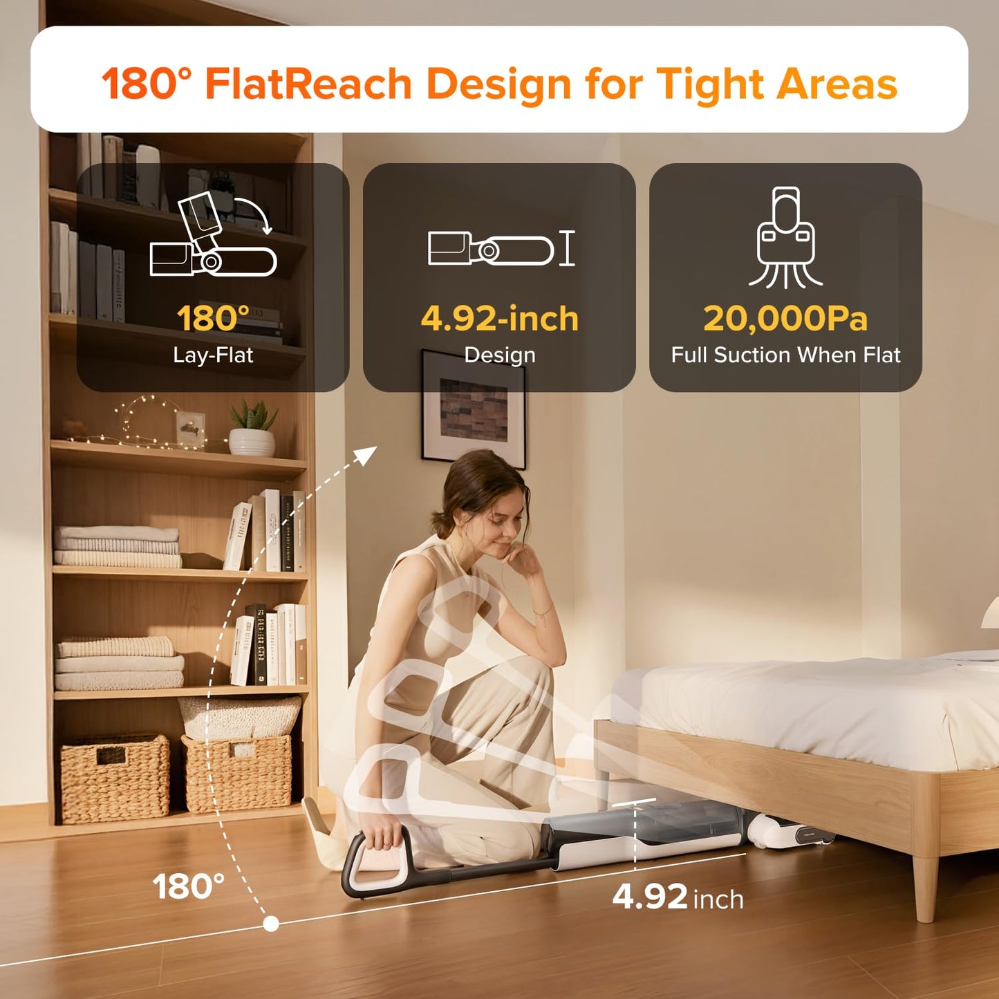 roborock F25 LT Wet Dry Vacuum Cleaner and Mop, 20000Pa Cordless Vacuum Mop Combo, 194°F High Temperature Self Cleaning & Hot Air Flash Drying, 180° Lie-Flat Hard Floor Cleaner, Edge to Edge Cleaning