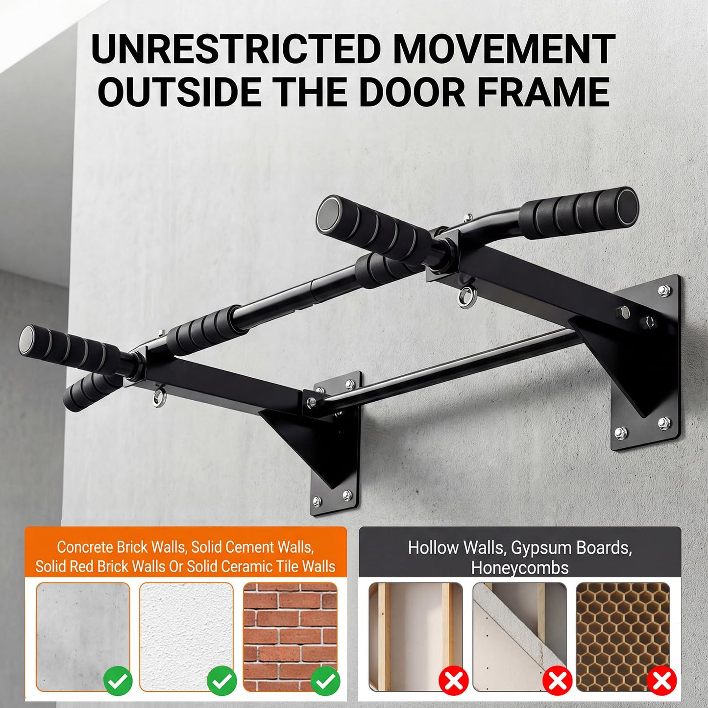 MEDETAYI Pull Up Bar Wall Mounted - Multifunctional Wall Mounted Pull Up Bar for Home Gym, Workout Strength Training Equipment, Chin-Up Bar with 2 Suspension Anchors