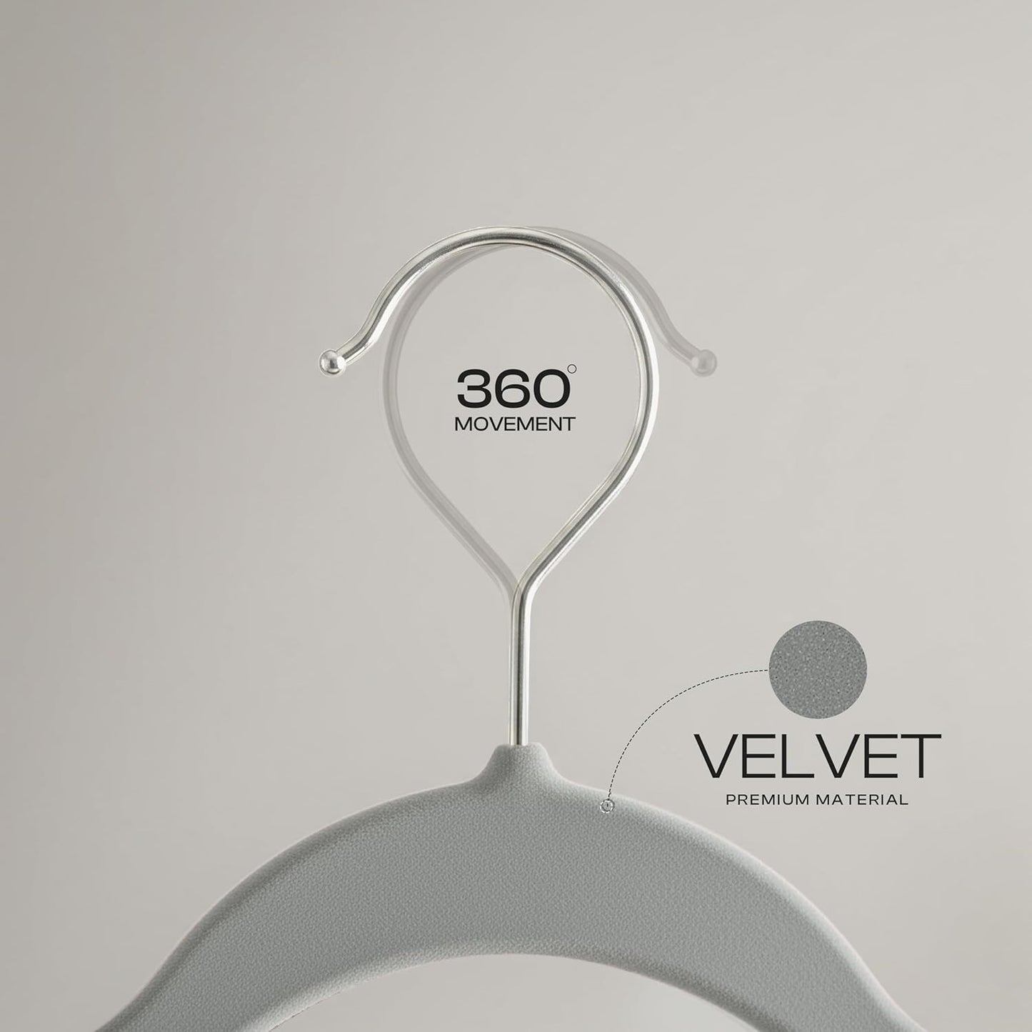 Utopia Home Velvet Hangers 50 Pack - Luxury Non-Slip Slim Coat & Pant Hangers with 360° Swivel Hook - Grey