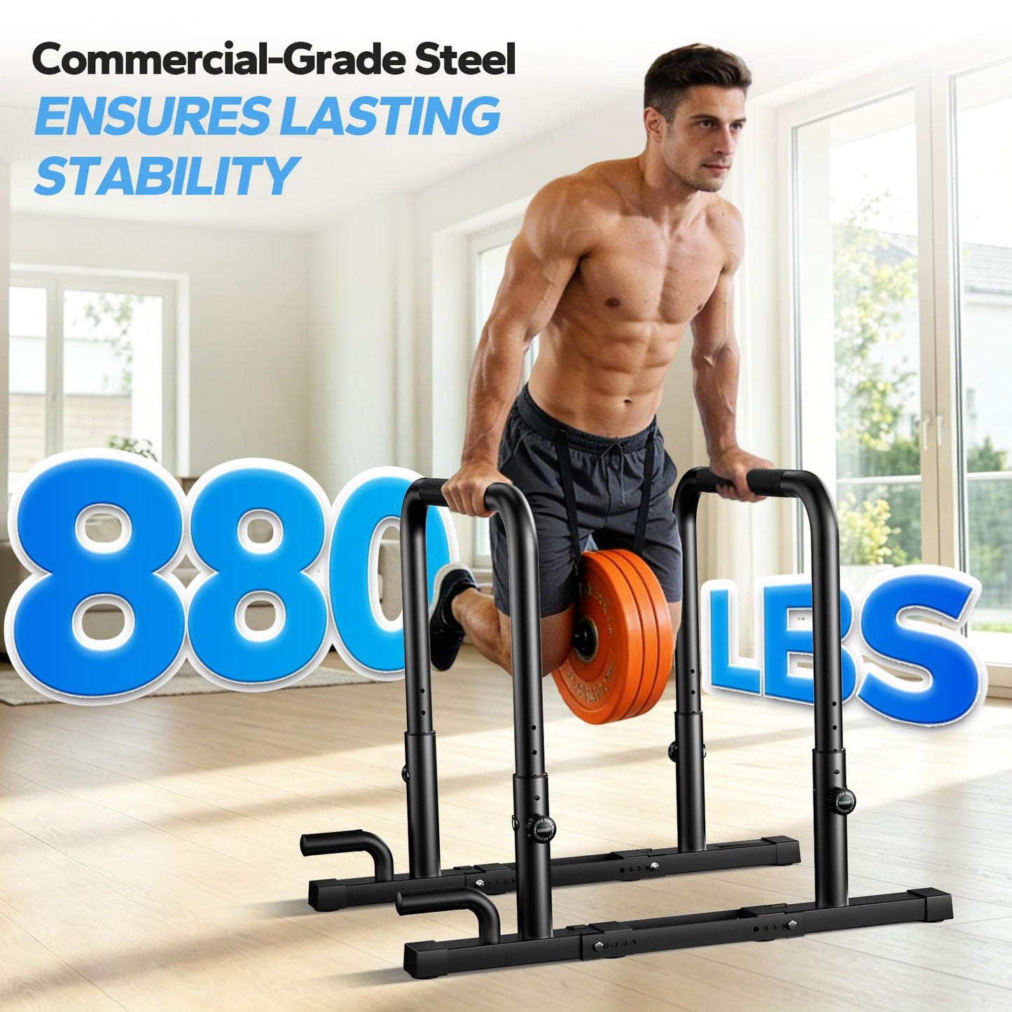 2026 Upgraded Dip Bars 880LBS Heavy Duty Dip Bar Station Height & Width Adjustable Parallel Bars for Full Body Strength Training Dip Stands Calisthenics Equipment for Home Push Up Bar