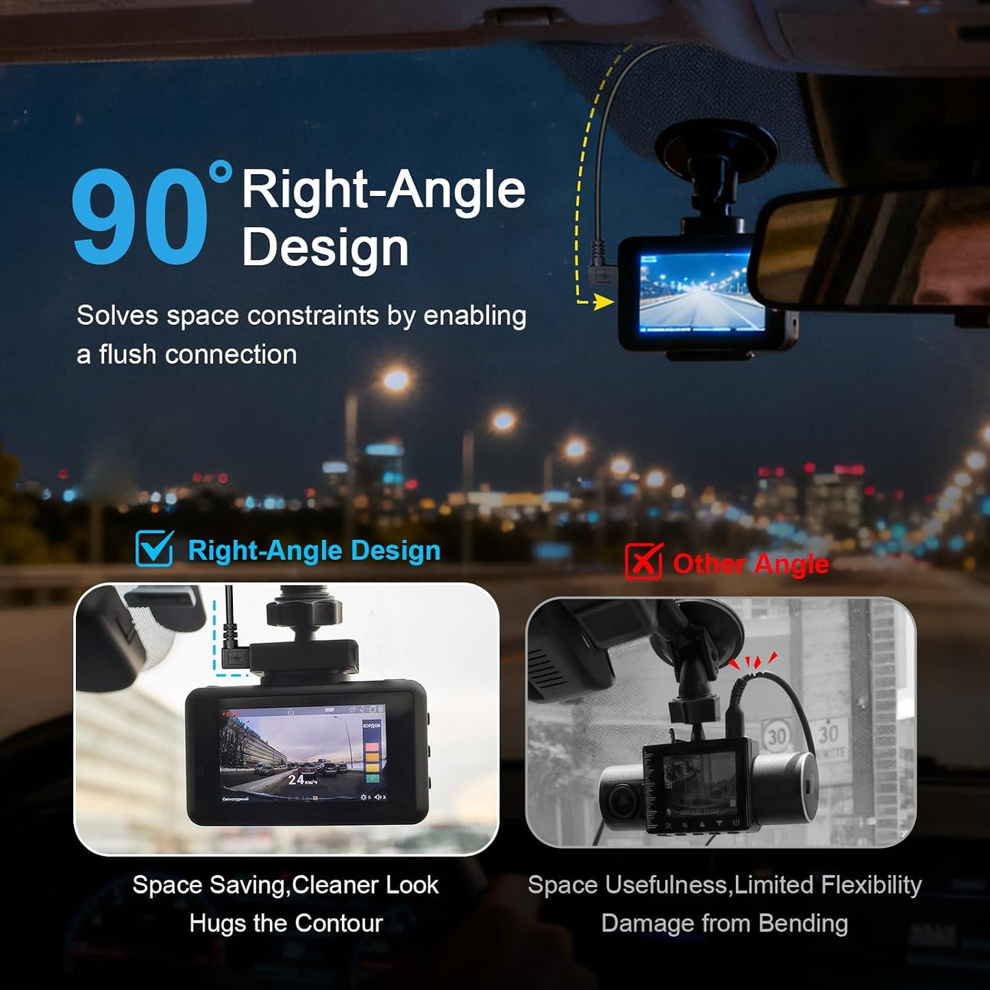 Anina 90 V1/V1P, S6, R2-4K, 10FT Mini USB Dash Cam Power Cord Degree Right Angle Dash Camera Charging Cord Mini-B Car