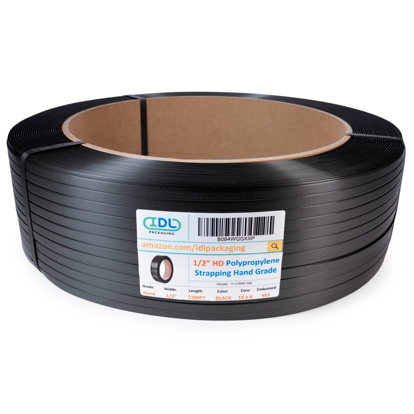 IDL Packaging 1/2" x 7200' Hand Grade Polypropylene (PP) Strapping Roll of 16" x 6" Core Size, 600 lbs Break Strength - Lightweight and Affordable Poly Banding - Flexible Packing Straps