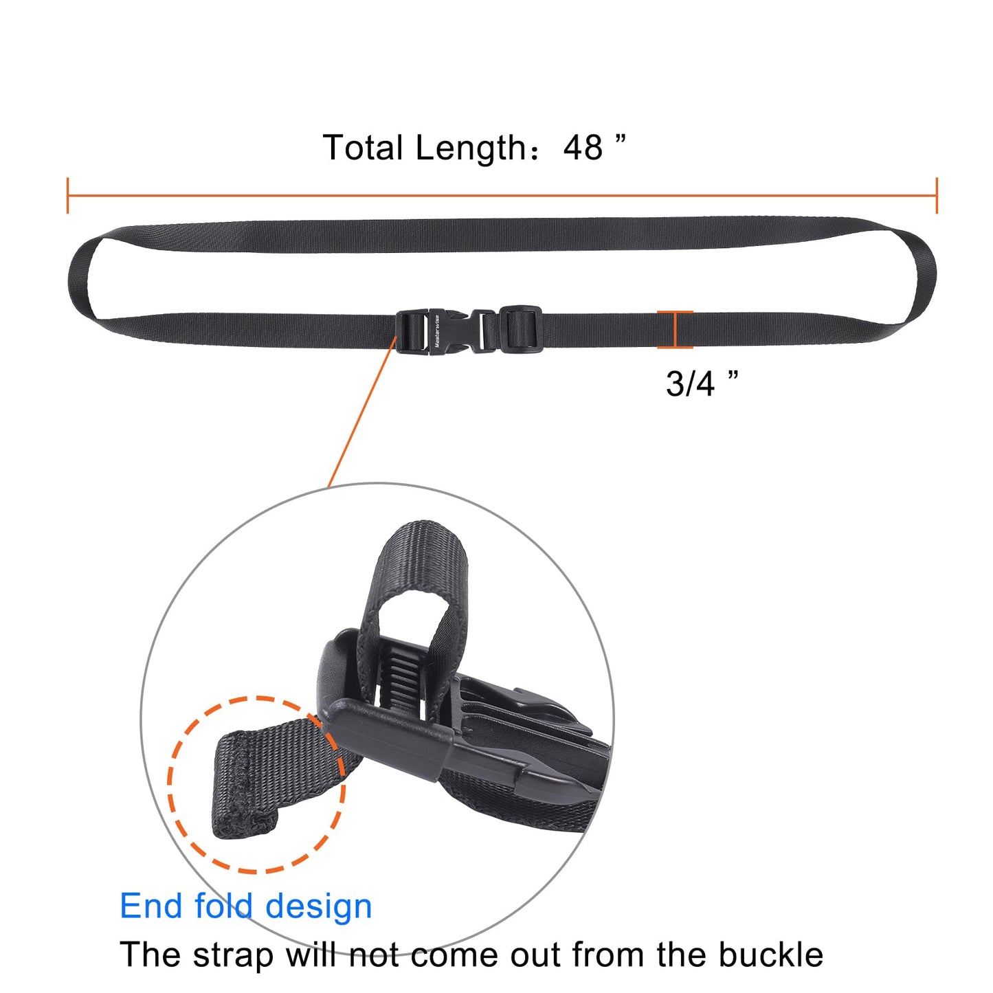 Masterwise Buckle Straps with Clips, Adjustable Nylon Straps with Buckle, Black 4 Pack (4‘x0.75“)
