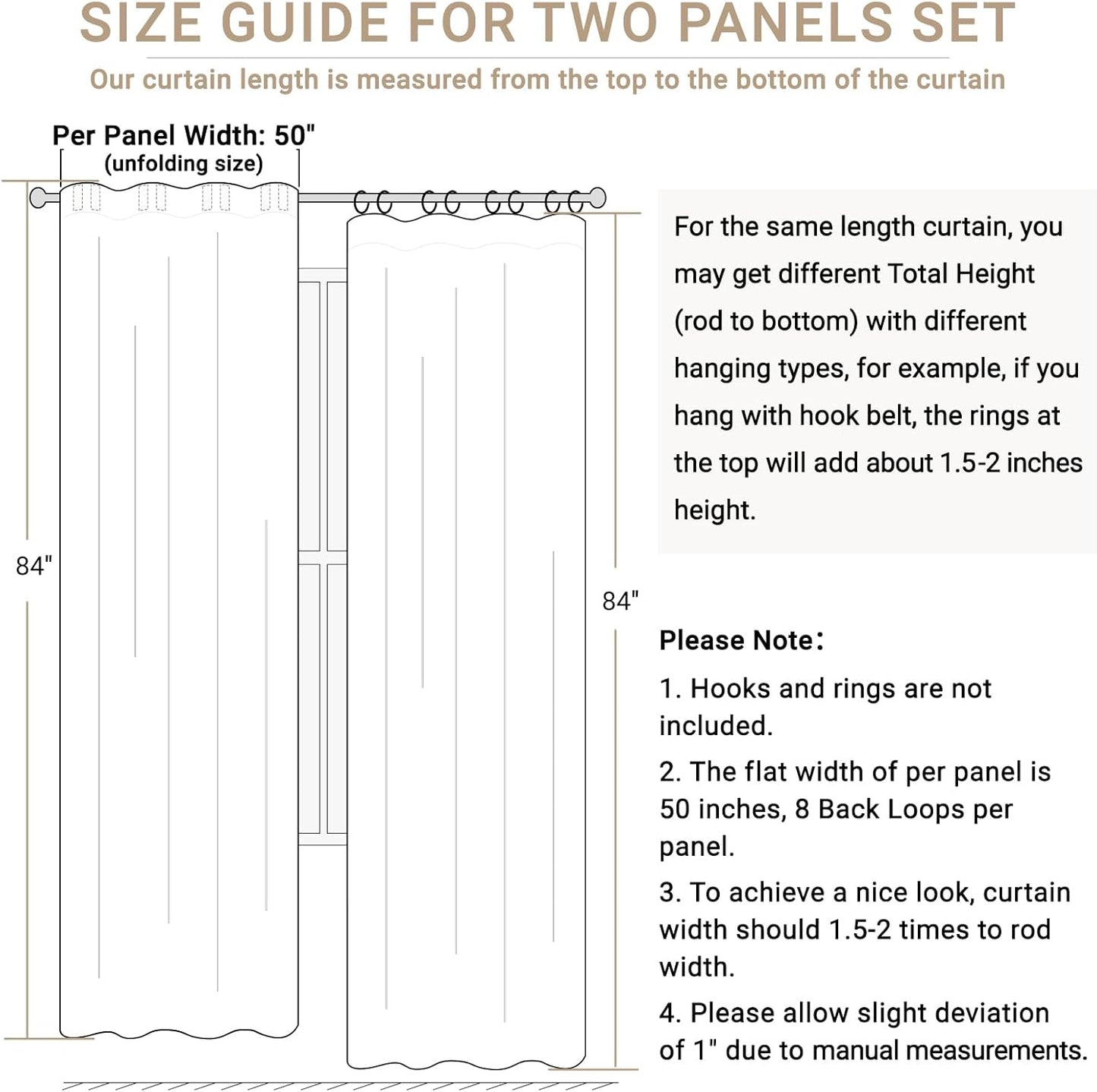 Skiennix 100% Blackout Linen Curtains - Thermal Insulated Drapes for Bedroom | 50" W x 102" L, Oatmeal, 2 Panels Set