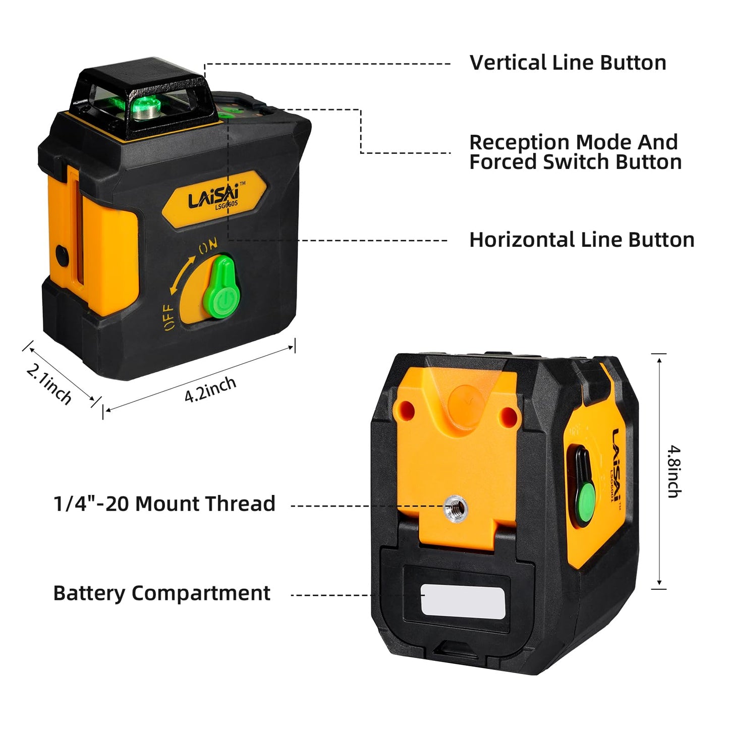 LAISAI 360 ° laser level, 150FT self leveling crosshair laser - used for homes and buildings, orange self leveling crosshair laser, L-shaped bracket, 4 AA batteries included