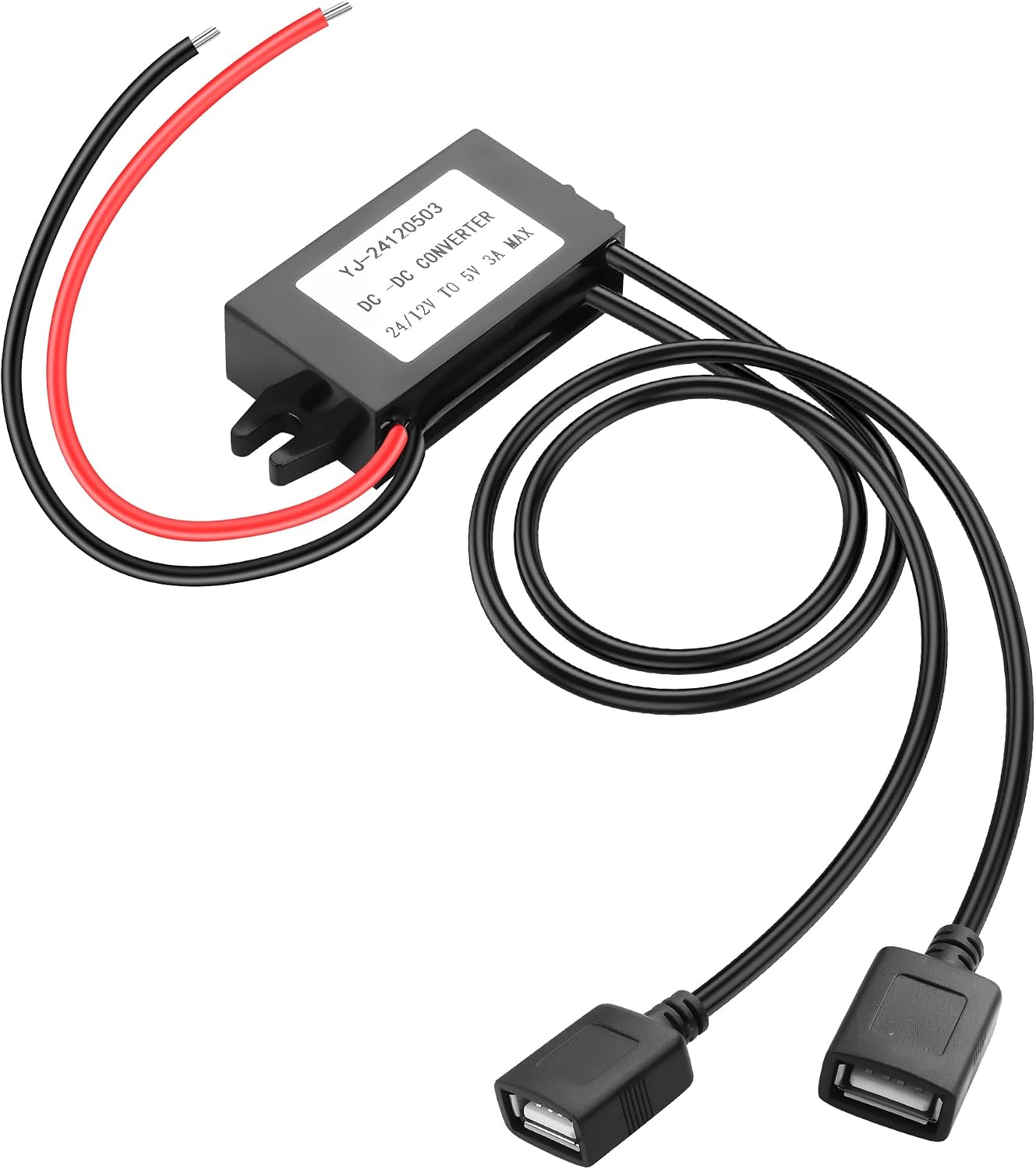 JSADZKJ 12V 24V 5V 3A 15W DIY30cm/1ft(Double DC to Dual USB Female Power Converter,DC-D C Step Down Power