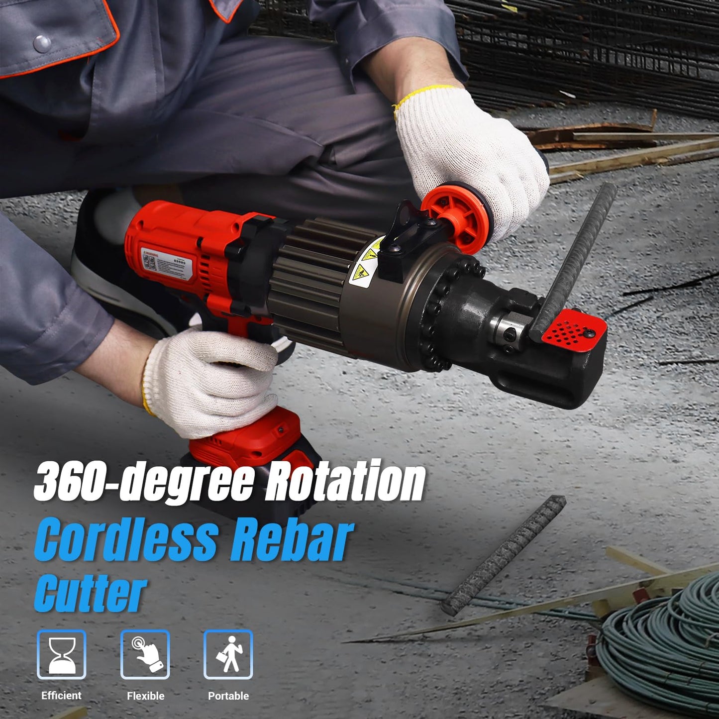 LOSCHEN 360-degree Rotation Cordless Rebar Cutter,Portable Handheld Rebar Cutting Saw,Electric Hydraulic Rebar Cutter,Cutting up from 3/20" #3 to 5/8" #5 (4-16mm) Rebar (Li-ion Battery Version)