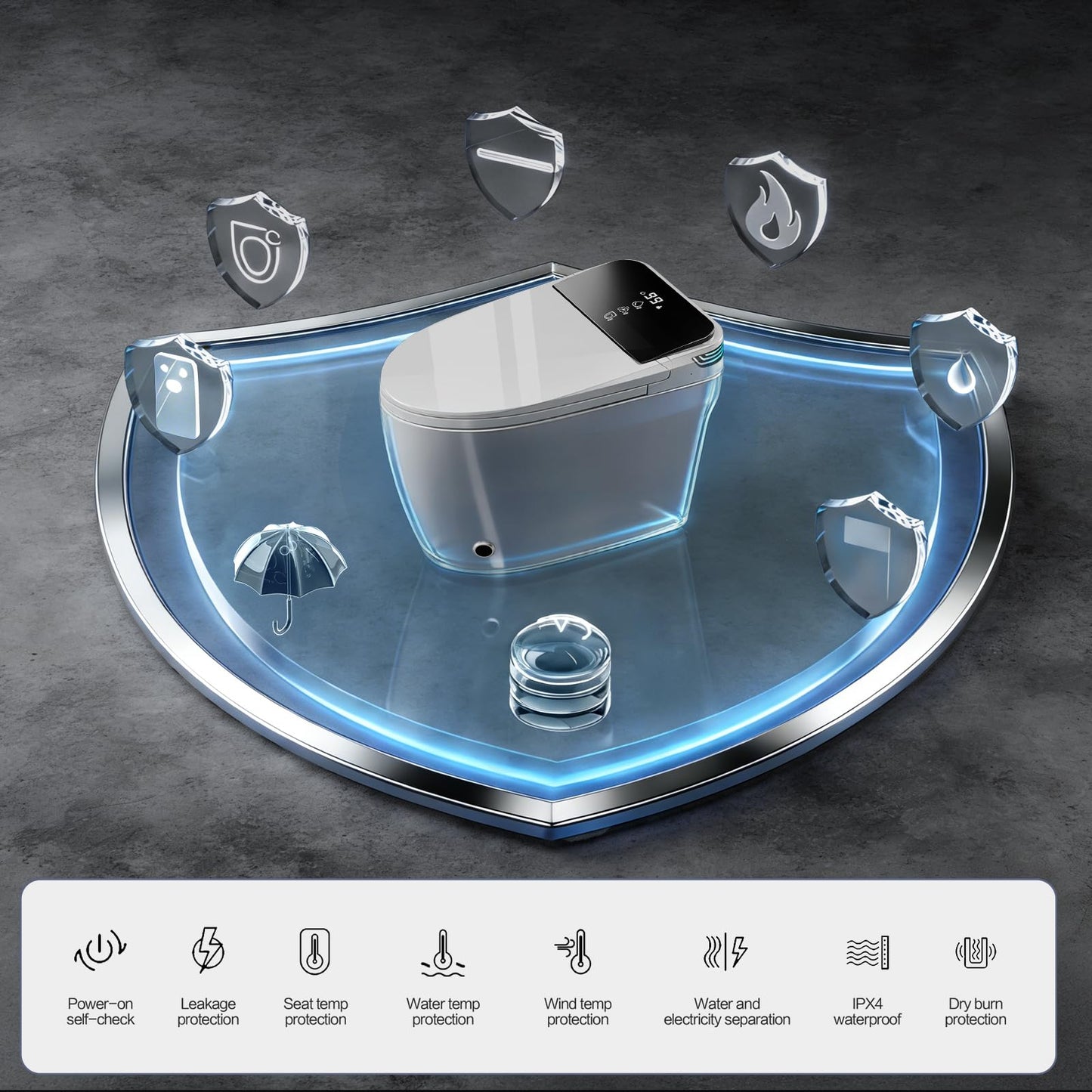 Loniko Smart Toilet with Bidet Built-In, Tankless Powerful Dual Flush, Auto Open/Close & Auto Flush, Elongated Heated Seat, Instant Warm Water & Dryer, LED Night Light & Temp Display