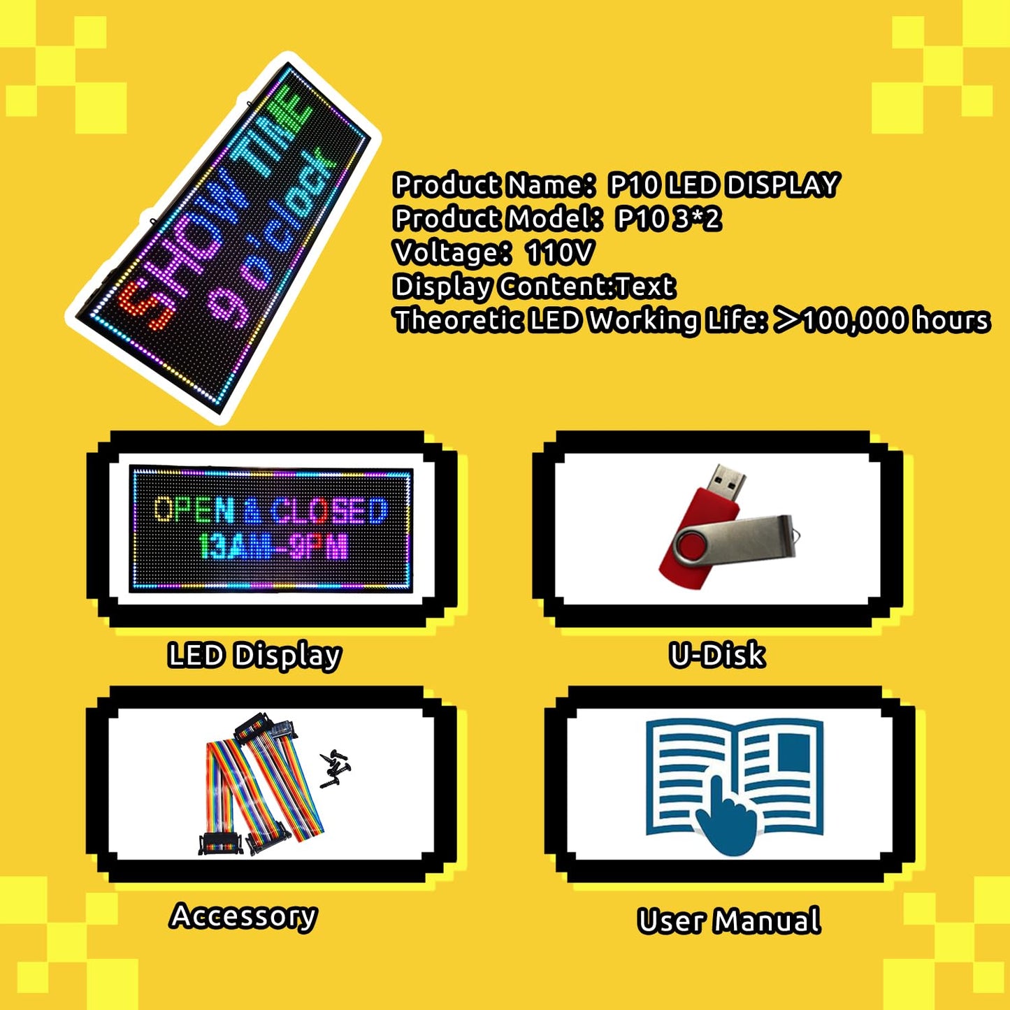 P10 Programmable Scrolling LED SIGN 40"×14" LED Display, 4000cd/m³ High Brightness led Display with WIFI+USB, Indoor Outdoor Digital Sign Screen, SMD Technology Open Sign for Advertising Advertising